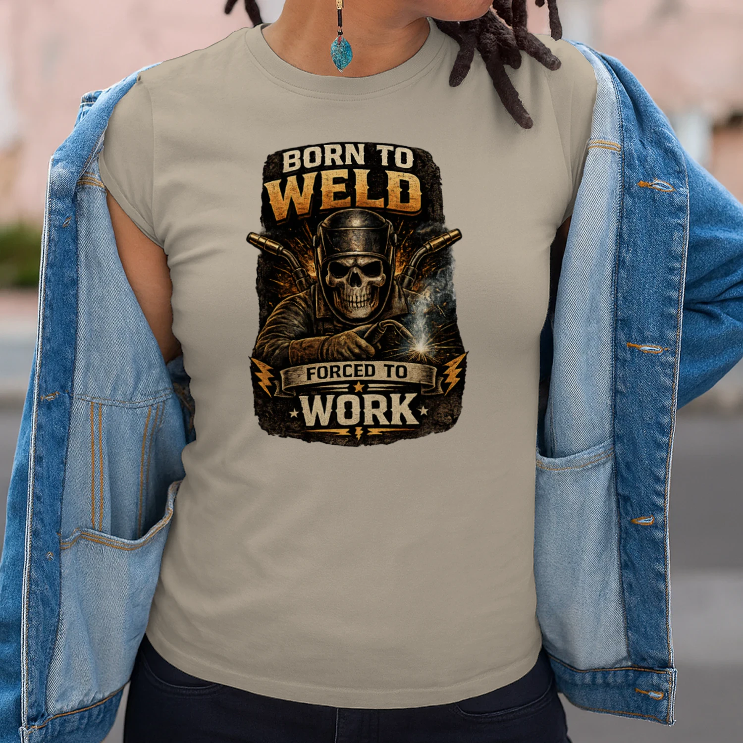 Born To Weld Forced To Work T-Shirt | Vintage Skull Welder Tee | Funny Welding Shirt
