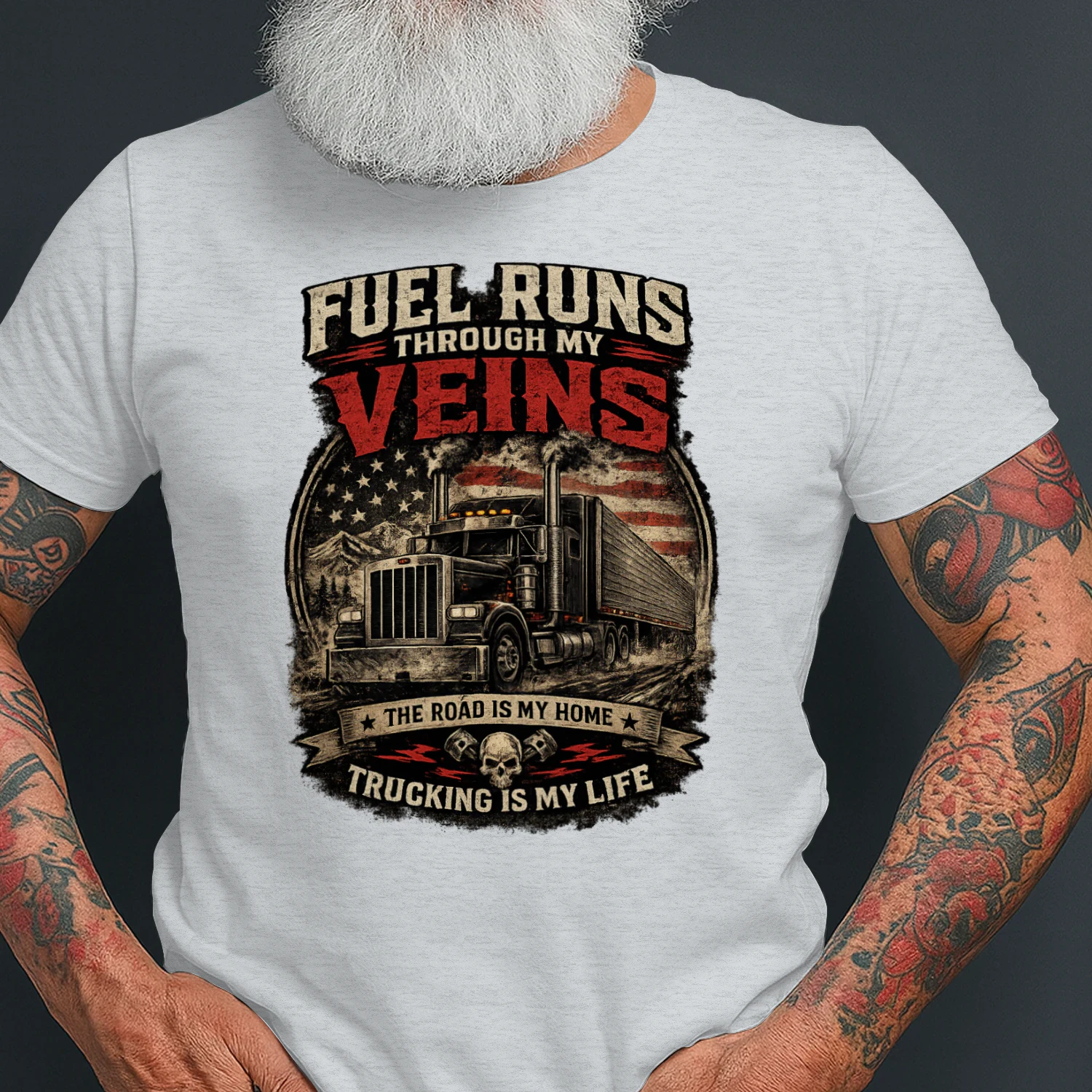 Fuel Runs Through My Veins T-Shirt | Vintage Diesel Truck Driver Tee | Big Rig Trucker Shirt