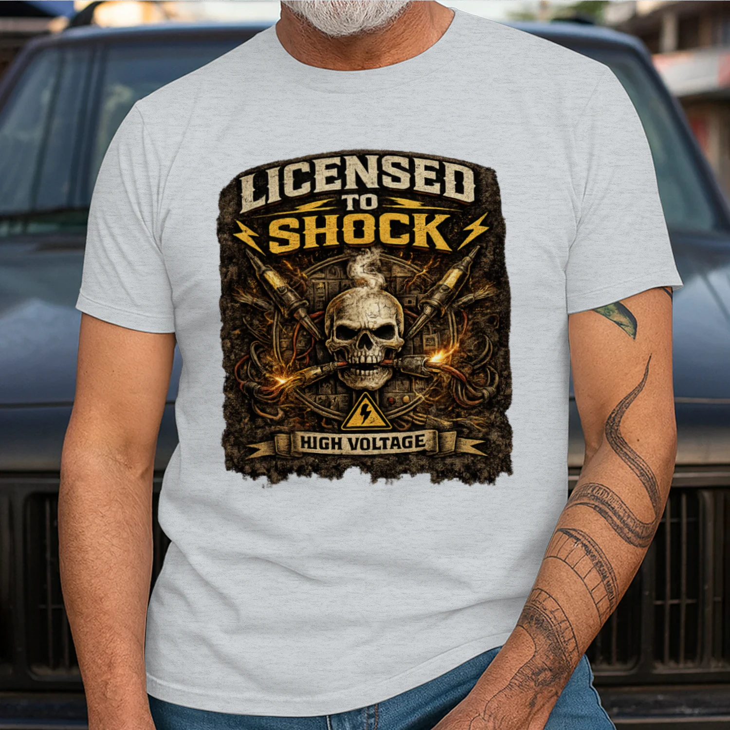 Licensed To Shock T-Shirt | High Voltage Electrician Tee | Vintage Electrical Worker Shirt