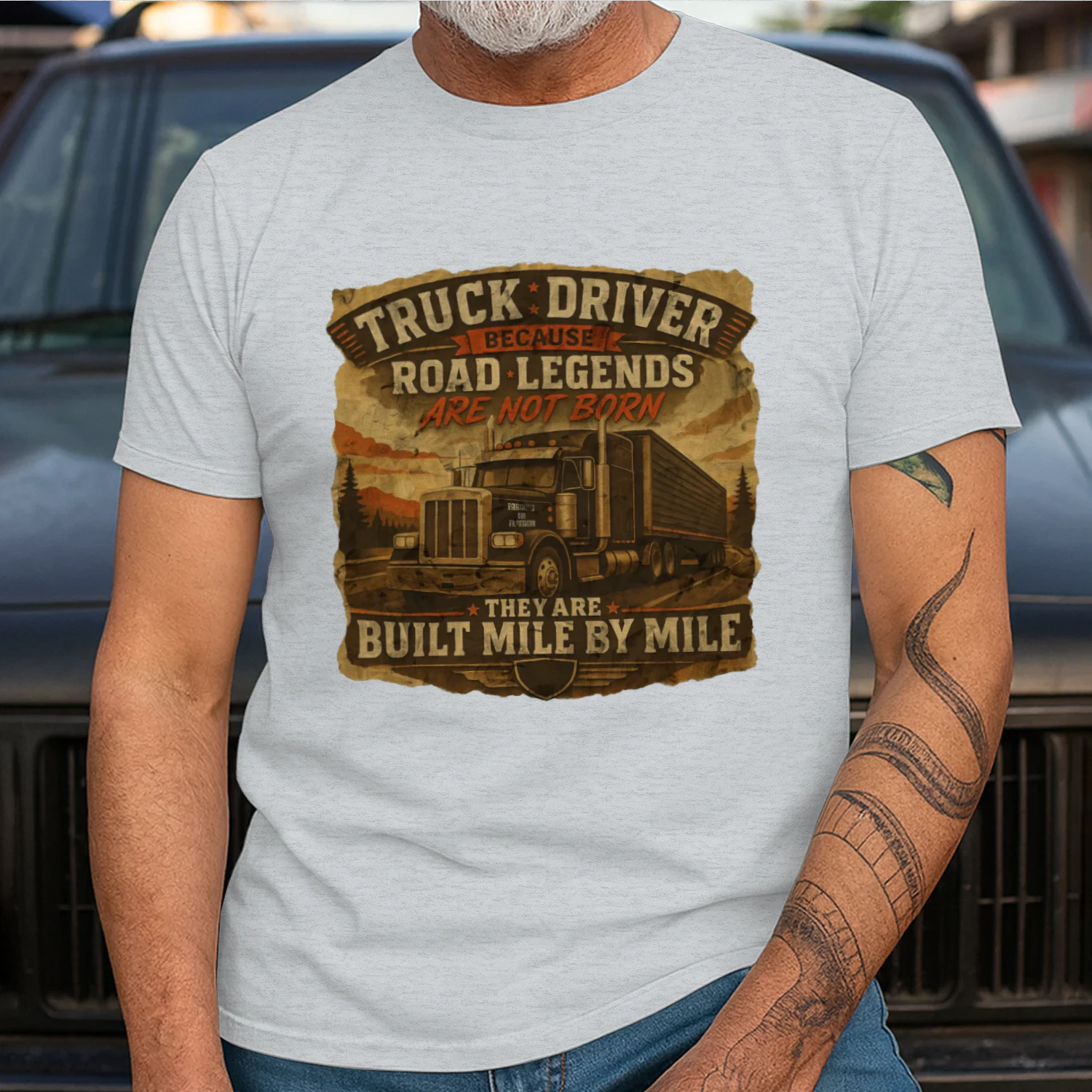 Road Legends Are Built Mile By Mile T-Shirt | Vintage Truck Driver Tee | Semi Truck Shirt