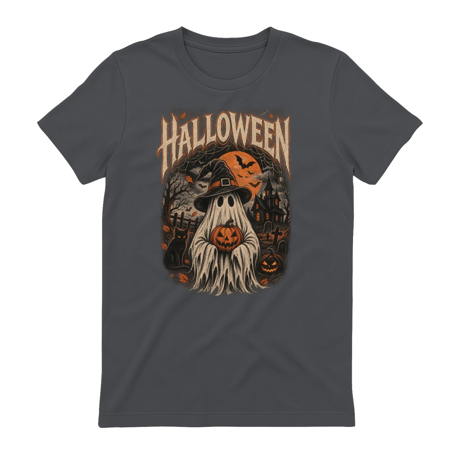 Halloween Ghost Retro T-Shirt | Vintage Ghost & Pumpkin | Spooky Halloween Tee