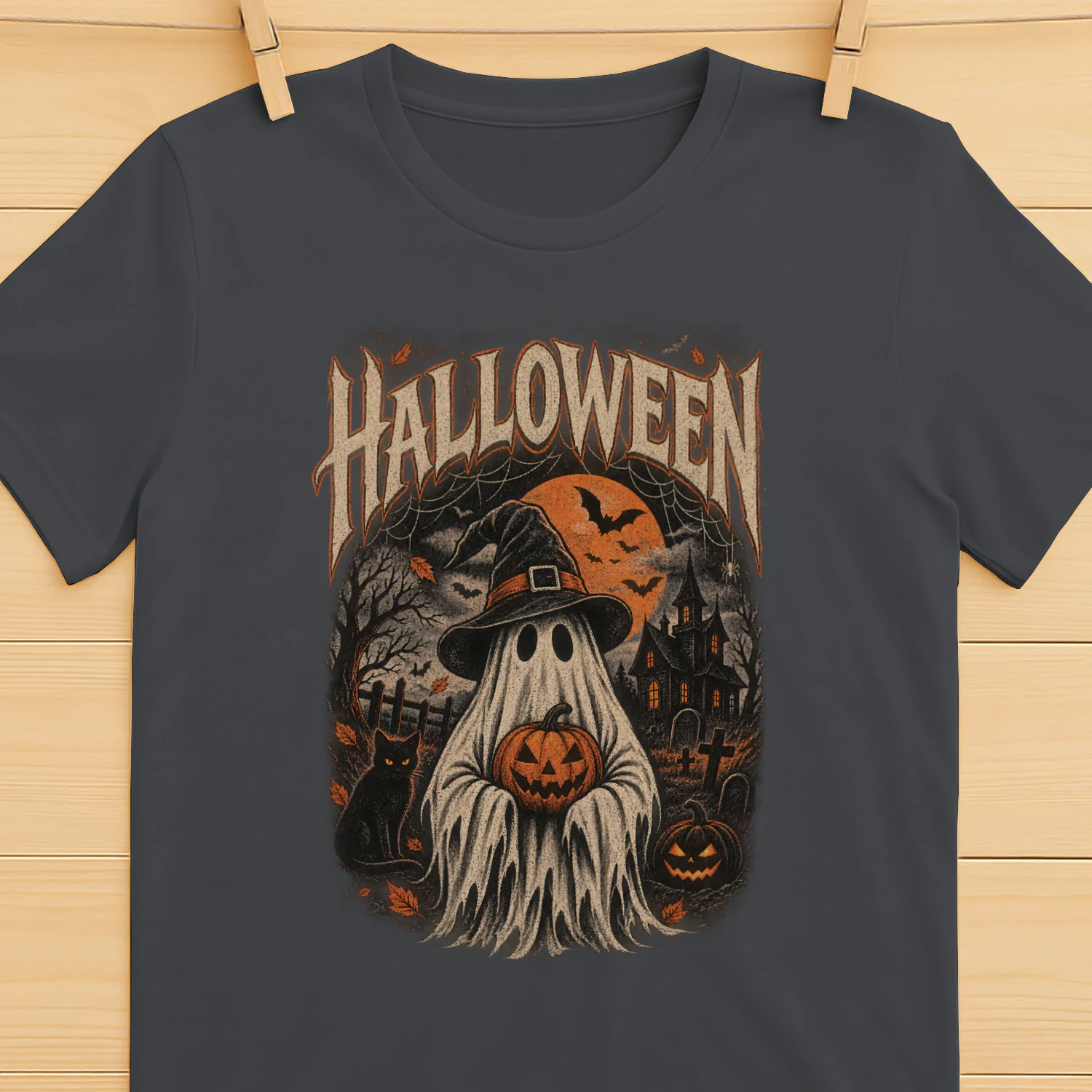Halloween Ghost Retro T-Shirt | Vintage Ghost & Pumpkin | Spooky Halloween Tee