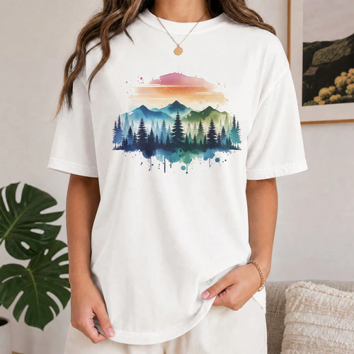 Watercolor Mountain Forest