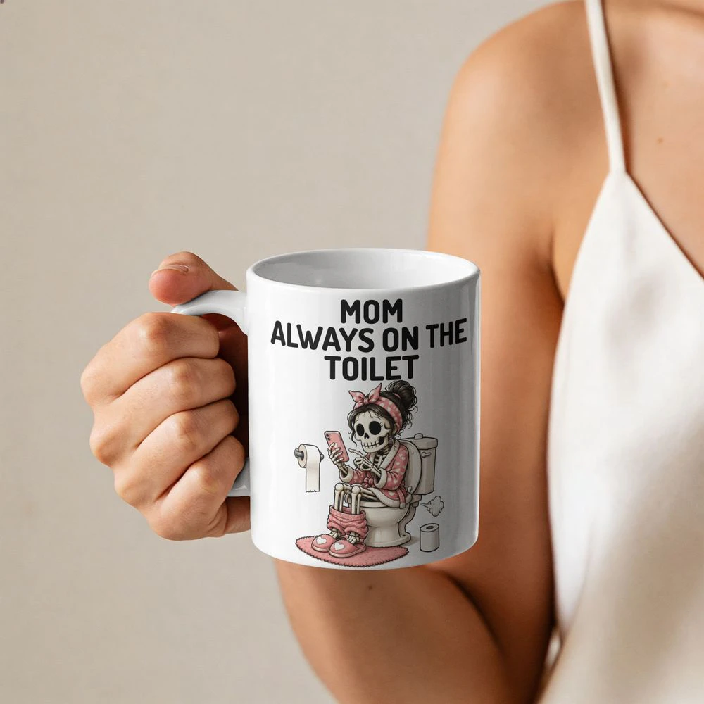 Funny Skeleton Mom Bathroom Humor Cute Design Addicted Mom Graphic 