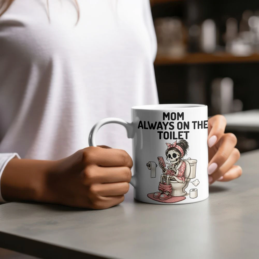 Funny Skeleton Mom Bathroom Humor Cute Design Addicted Mom Graphic 