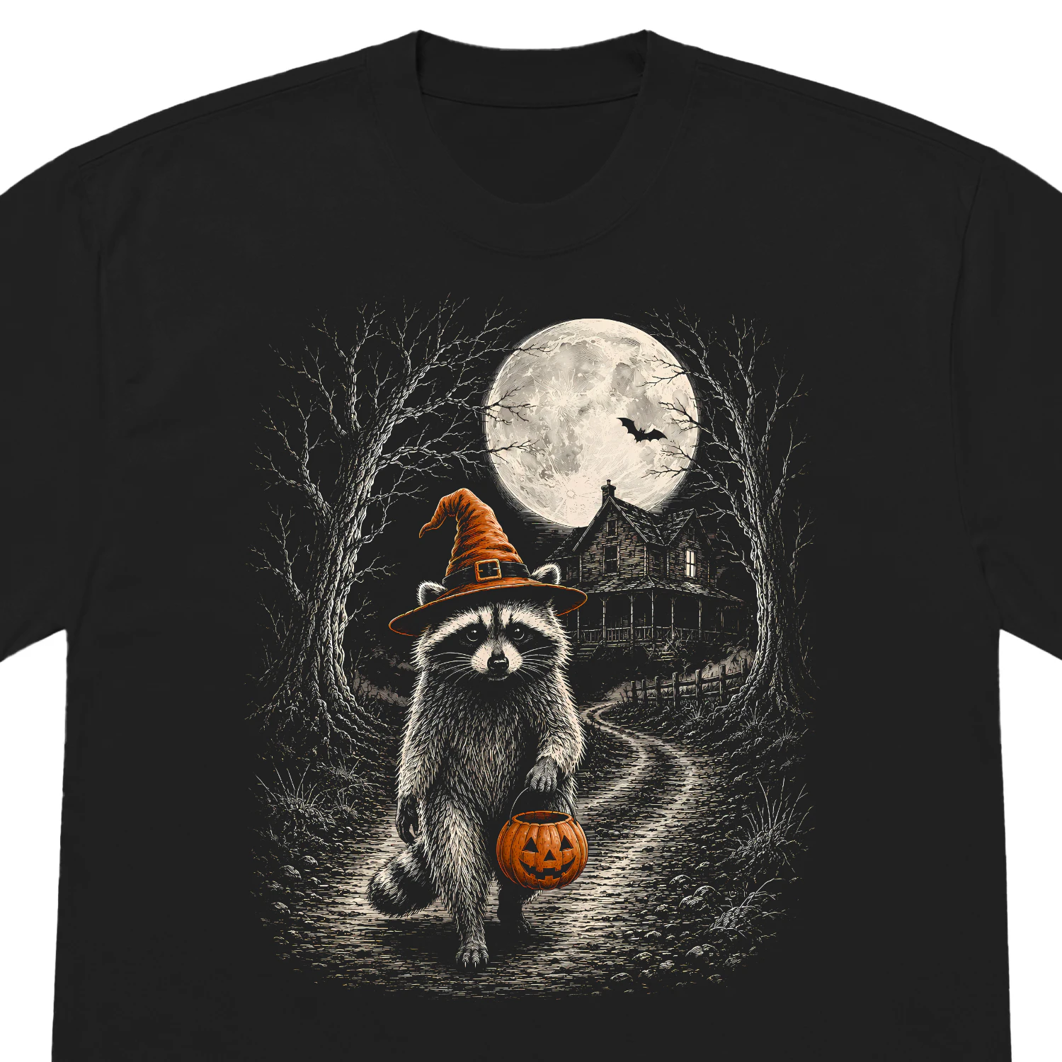 Vintage Raccoon Halloween Cute Possum Pumpkin Spooky Moon