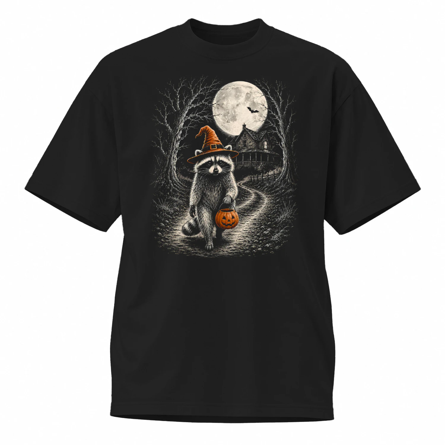 Vintage Raccoon Halloween Cute Possum Pumpkin Spooky Moon