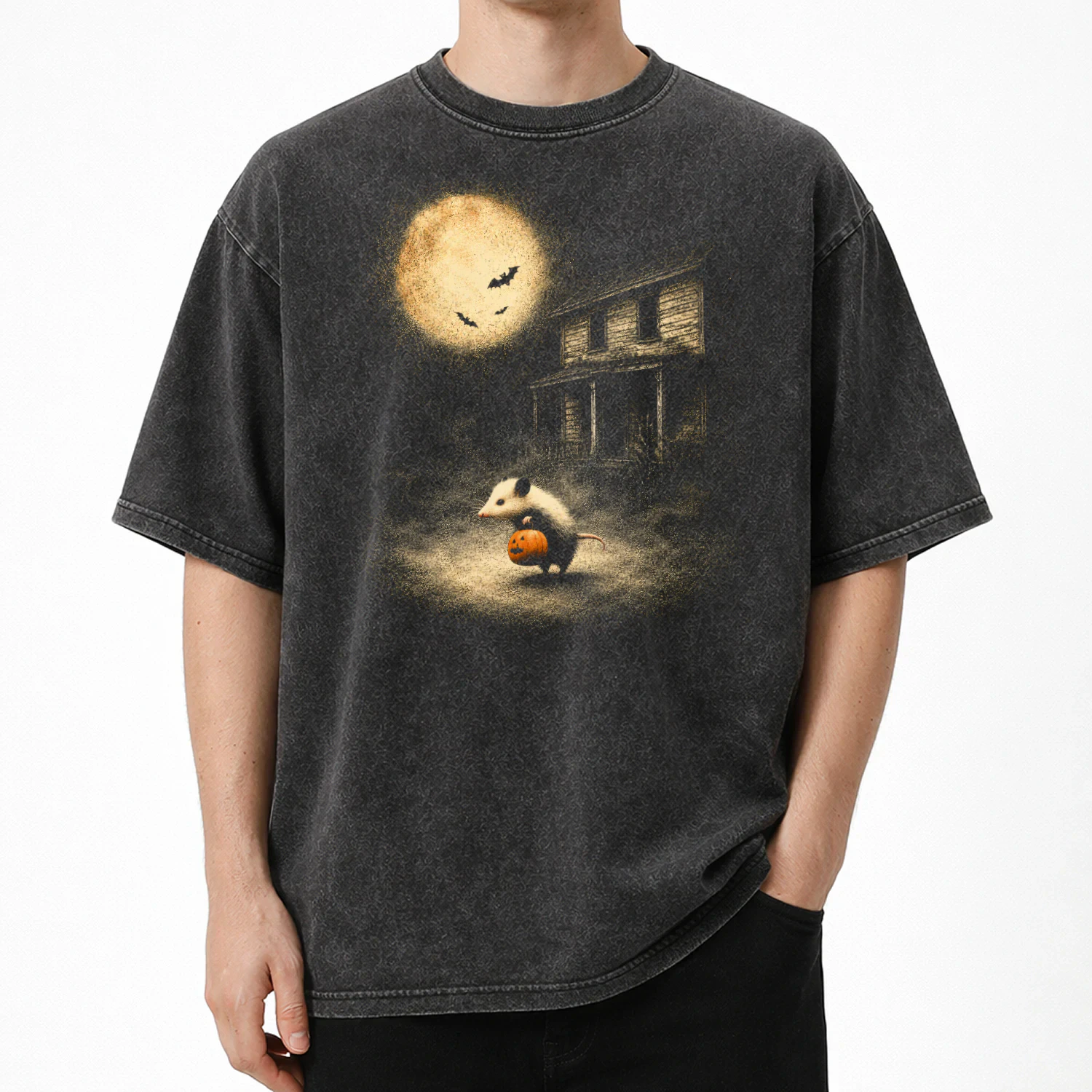 Vintage Opossum Halloween Cute Possum Pumpkin Spooky Moon