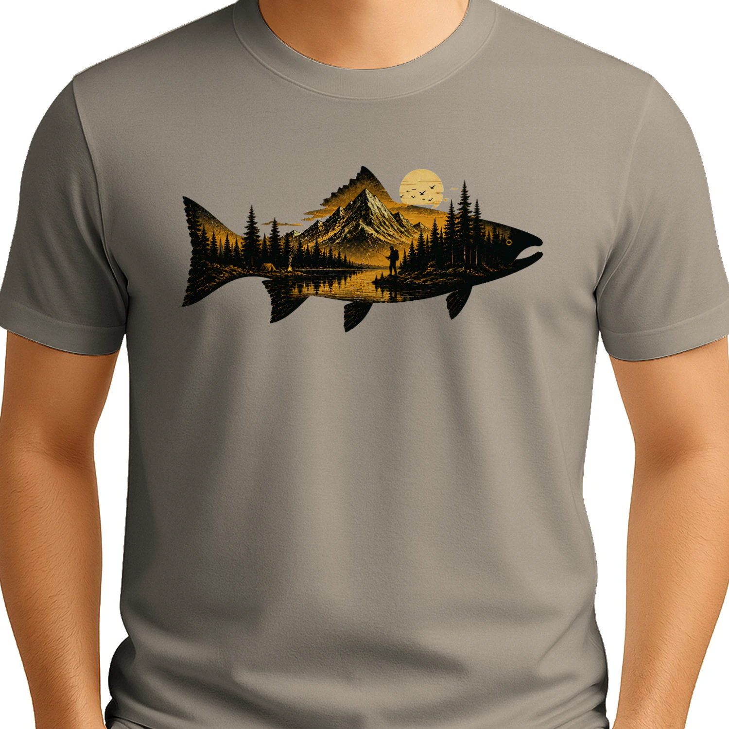 Mountain River Fishing Adventure Vintage Graphic Tee