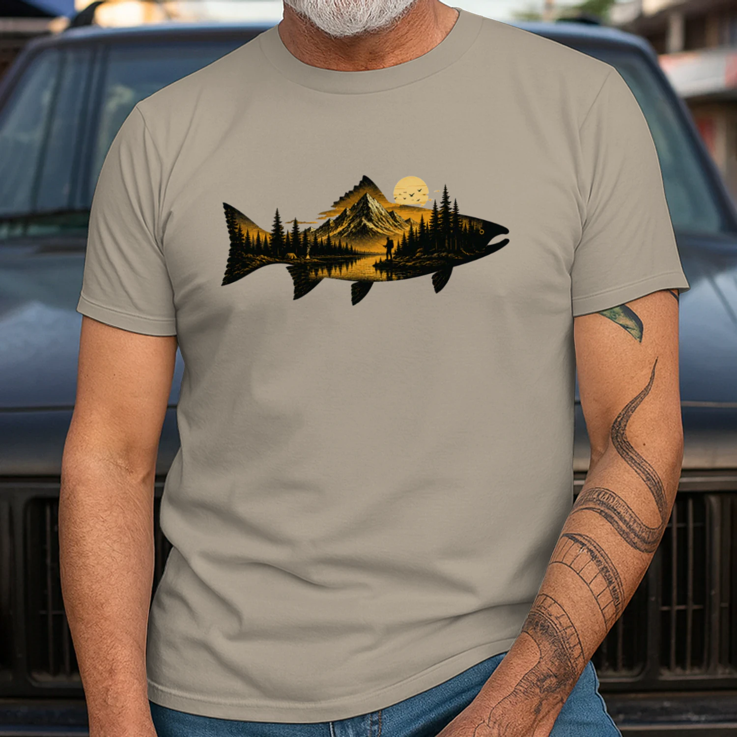 Mountain River Fishing Adventure Vintage Graphic Tee