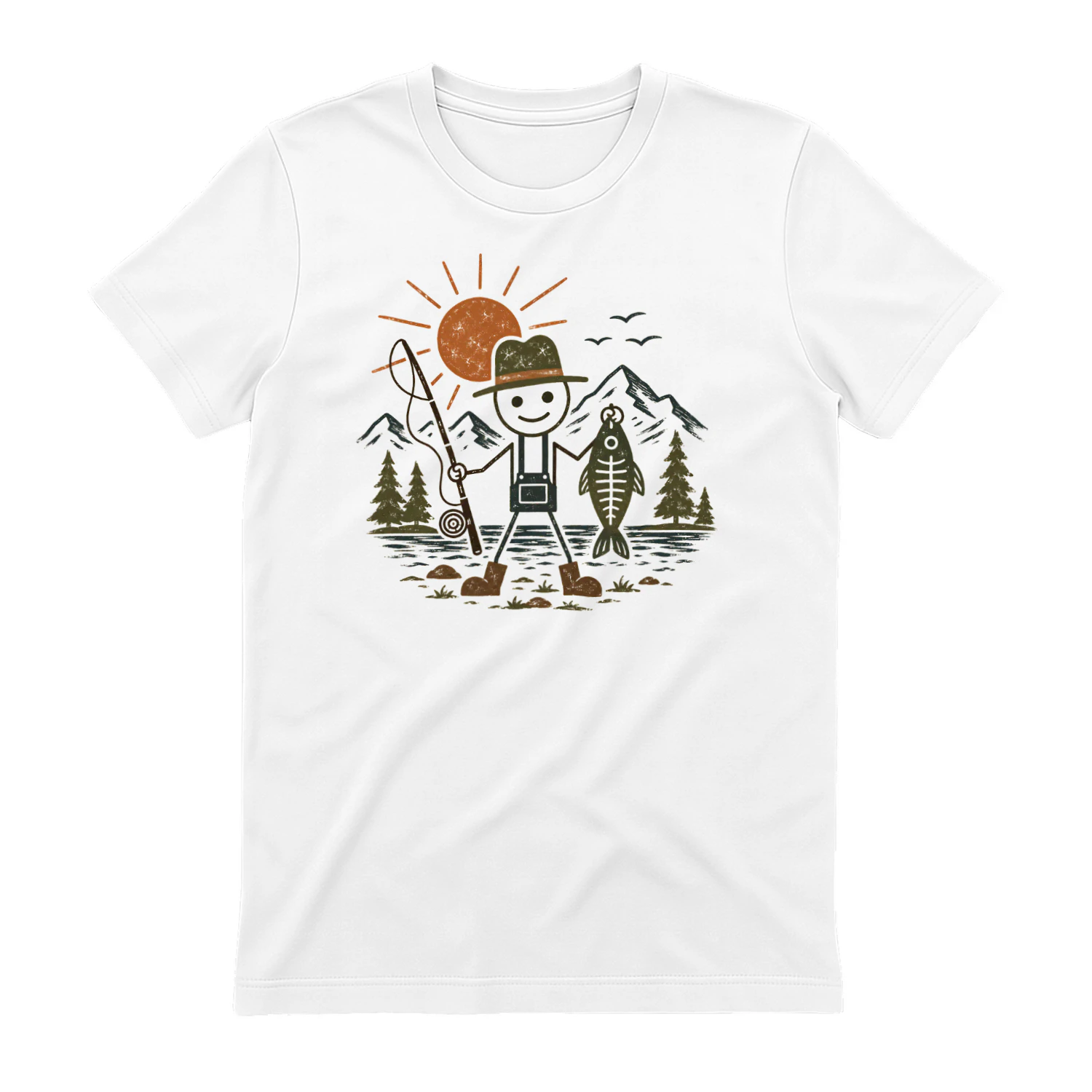 Funny Stick Figure With Fishing Rode Shirt for Men Women, Lake Fishing Outdoor Adventure T-Shirt