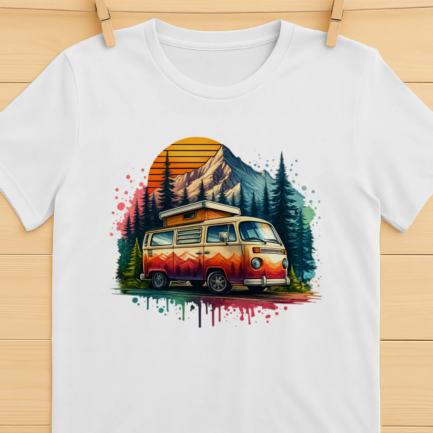 Vintage Camper Adventure Shirt Mountain Forest Road Trip T-Shirt