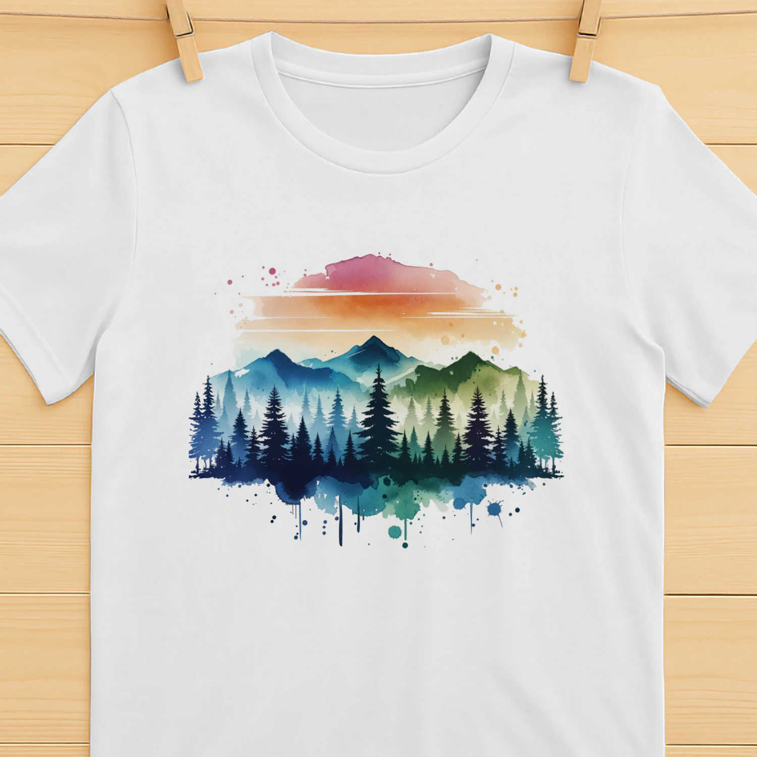 Watercolor Mountain Forest Shirt, Nature Landscape Adventure T-Shir