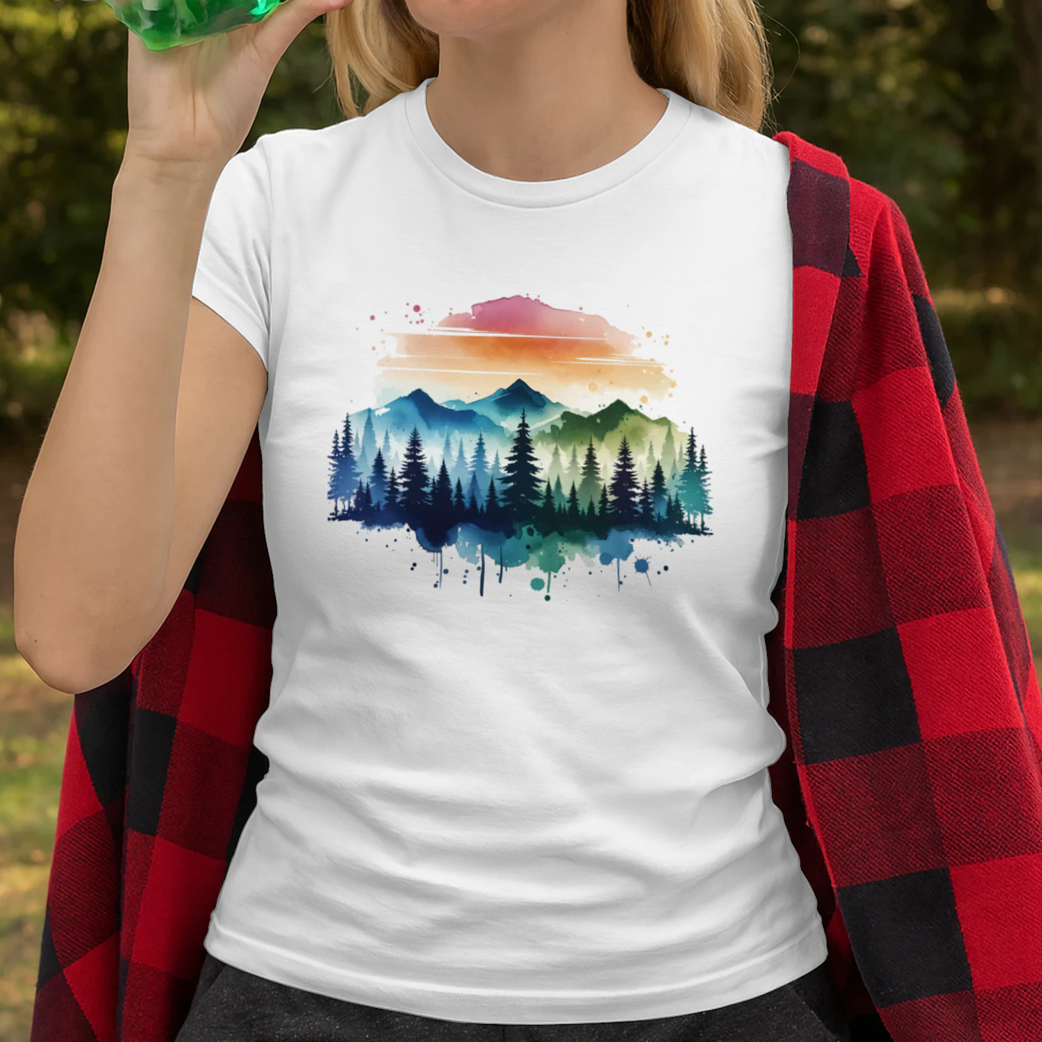 Watercolor Mountain Forest Shirt, Nature Landscape Adventure T-Shir