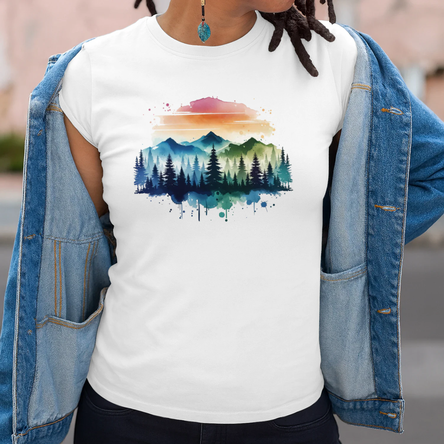 Watercolor Mountain Forest Shirt, Nature Landscape Adventure T-Shir