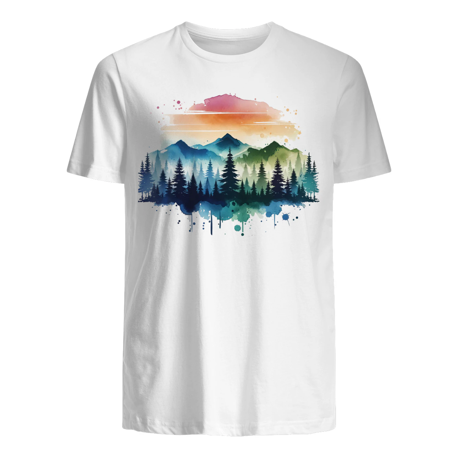 Watercolor Mountain Forest Shirt, Nature Landscape Adventure T-Shir