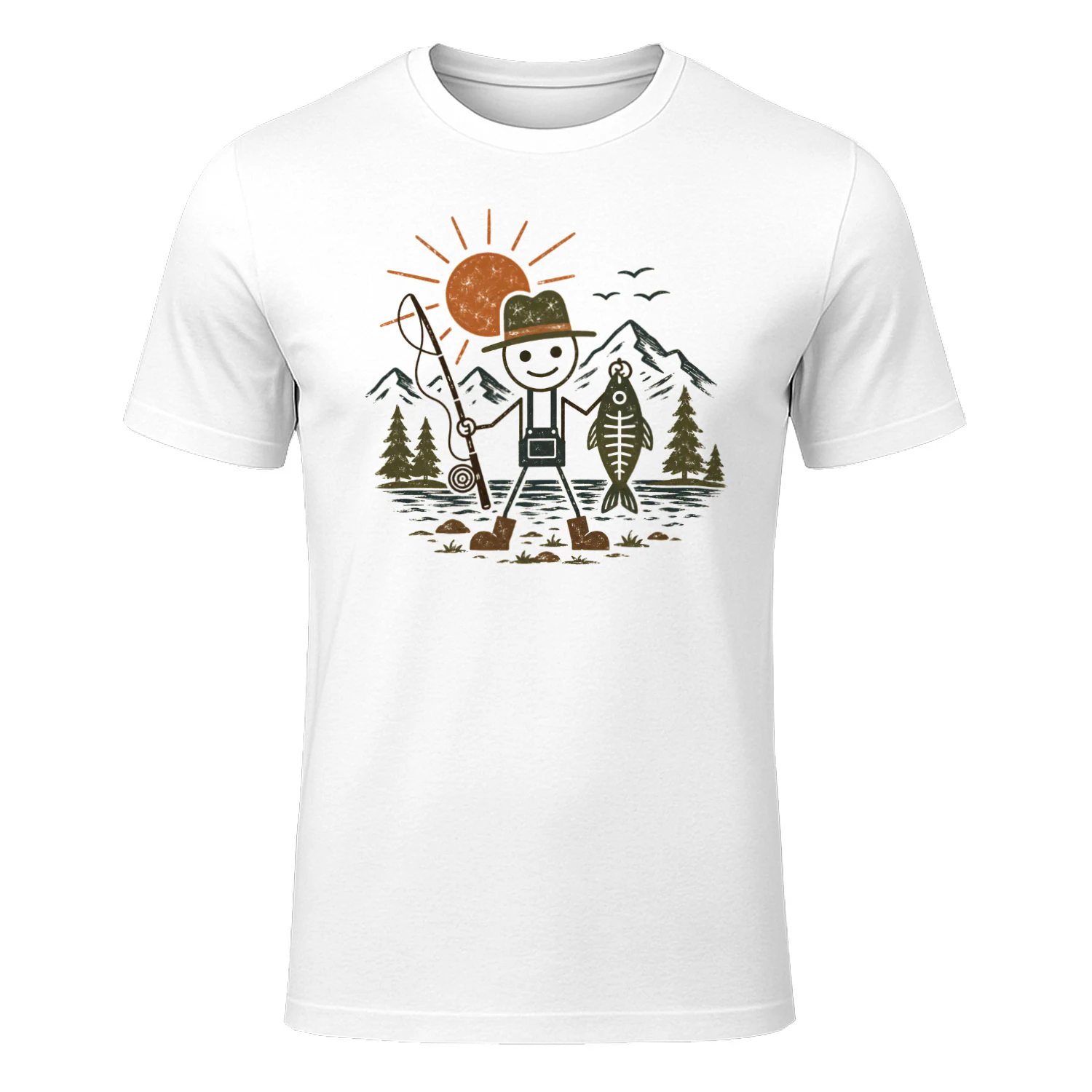 Funny Stick Figure With Fishing Rode Shirt for Men Women, Lake Fishing Outdoor Adventure T-Shirt