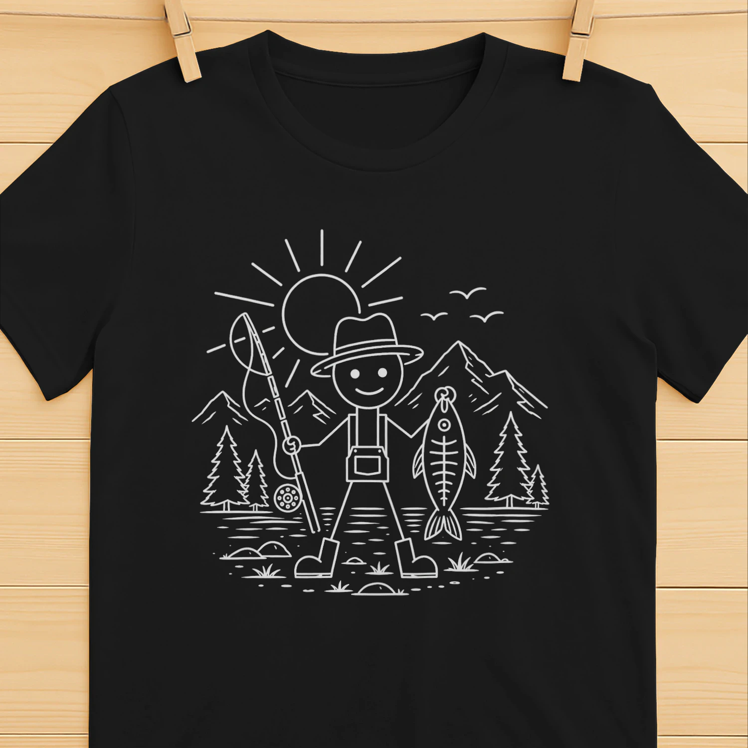 Funny Fishing Stick Figure Shirt for Men Women, Lake Fishing Outdoor Adventure T-Shirt