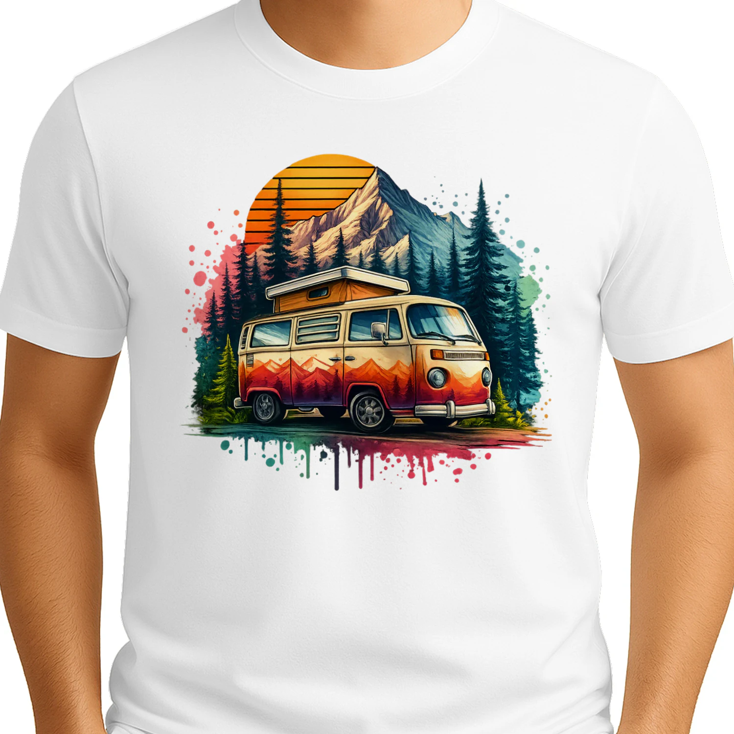 Vintage Camper Adventure Shirt Mountain Forest Road Trip T-Shirt