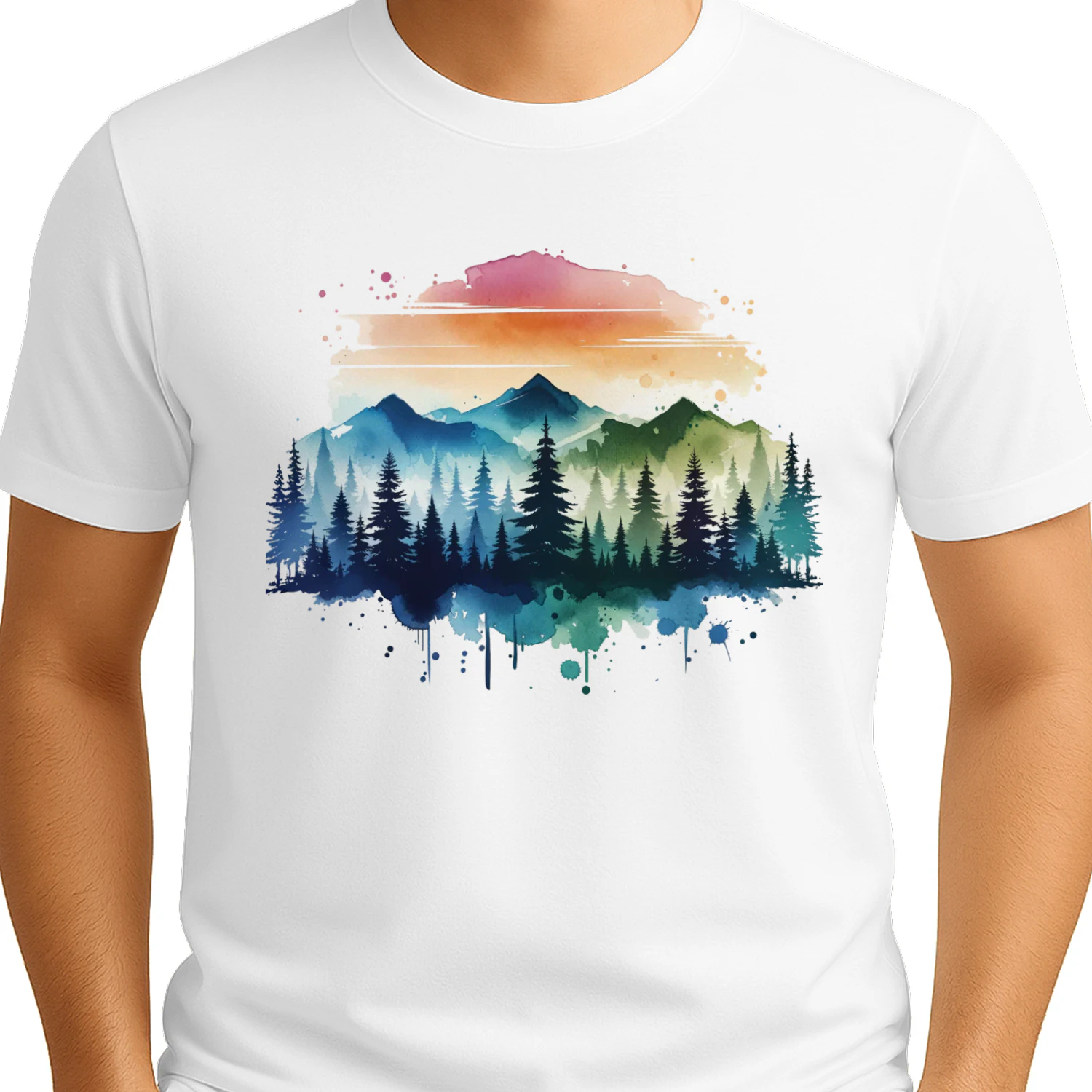 Watercolor Mountain Forest Shirt, Nature Landscape Adventure T-Shir