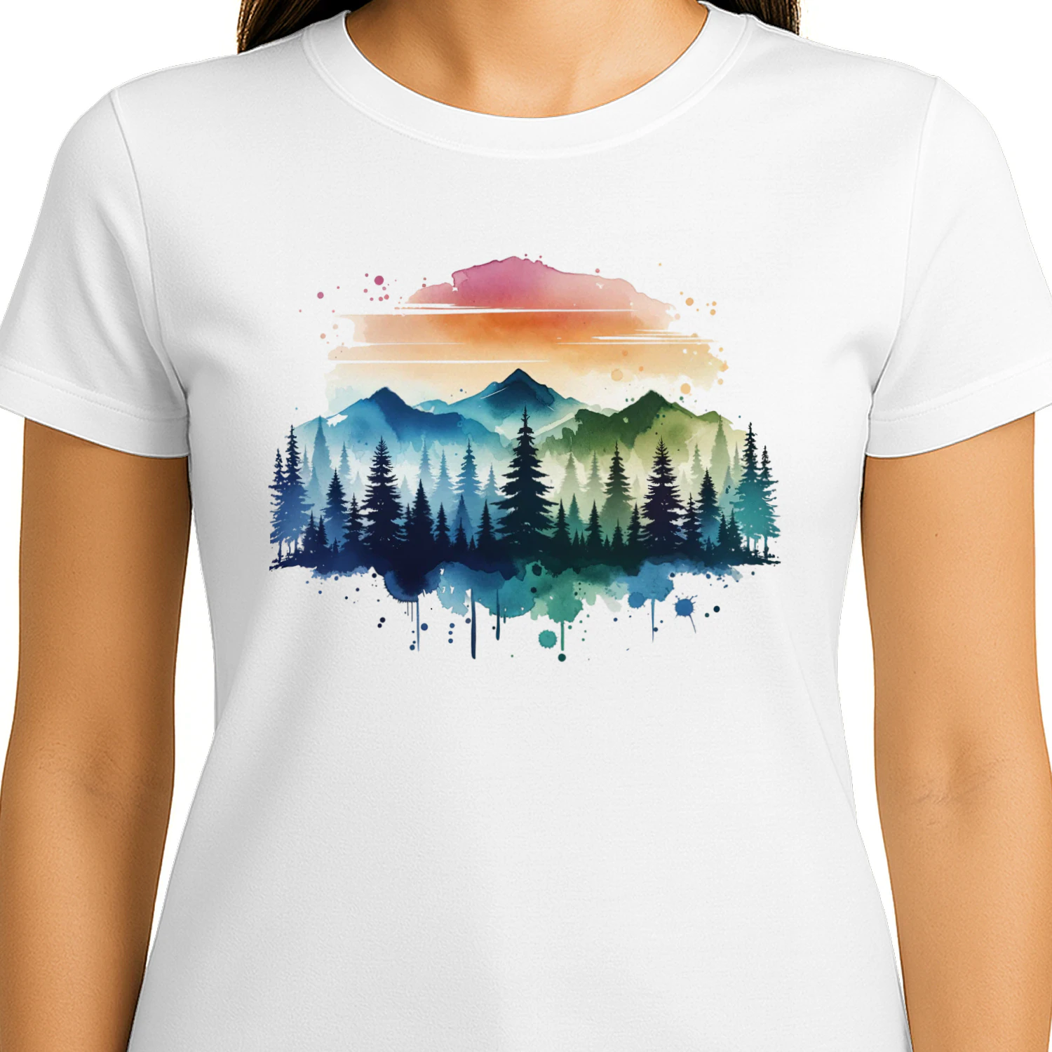 Watercolor Mountain Forest Shirt, Nature Landscape Adventure T-Shir