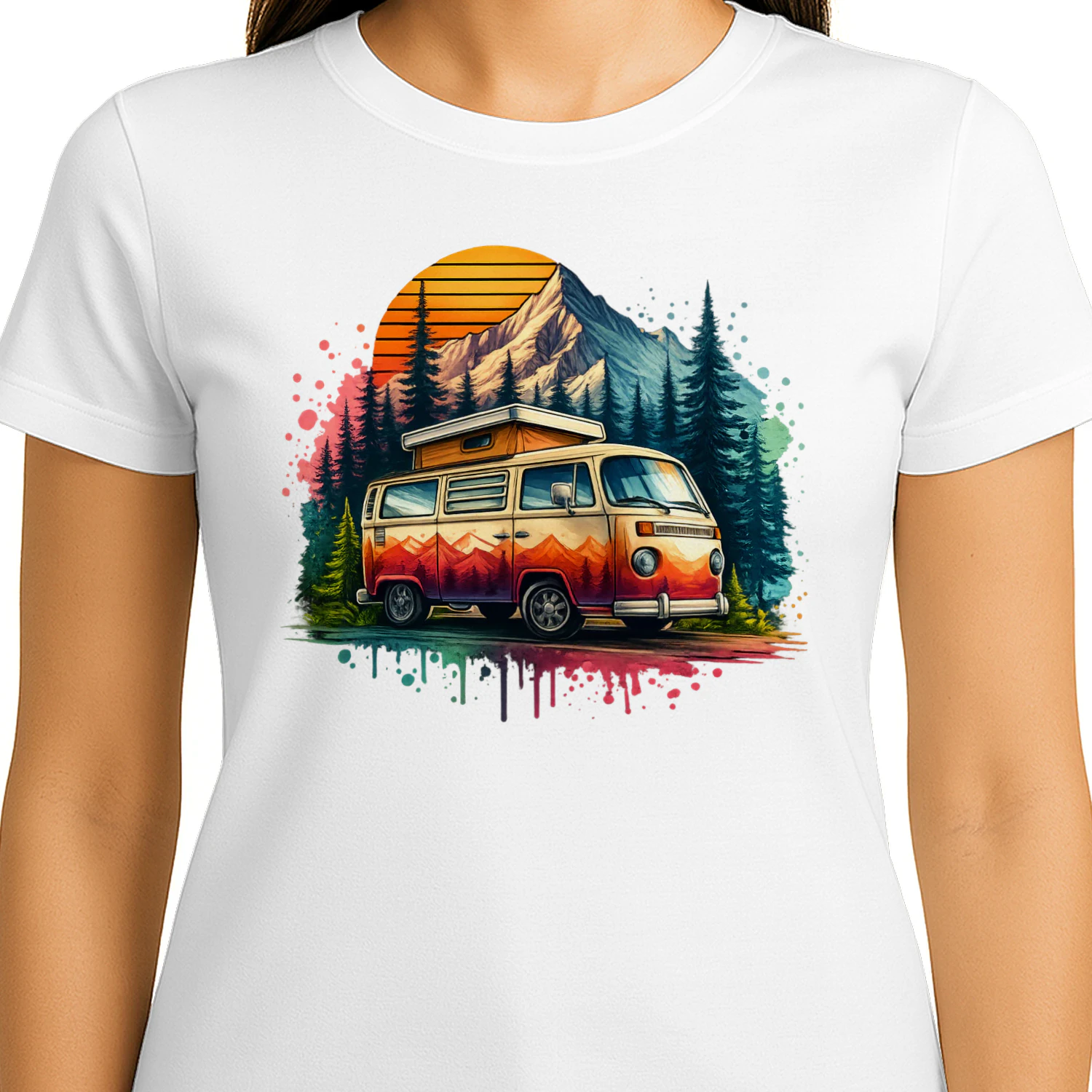 Vintage Camper Adventure Shirt Mountain Forest Road Trip T-Shirt
