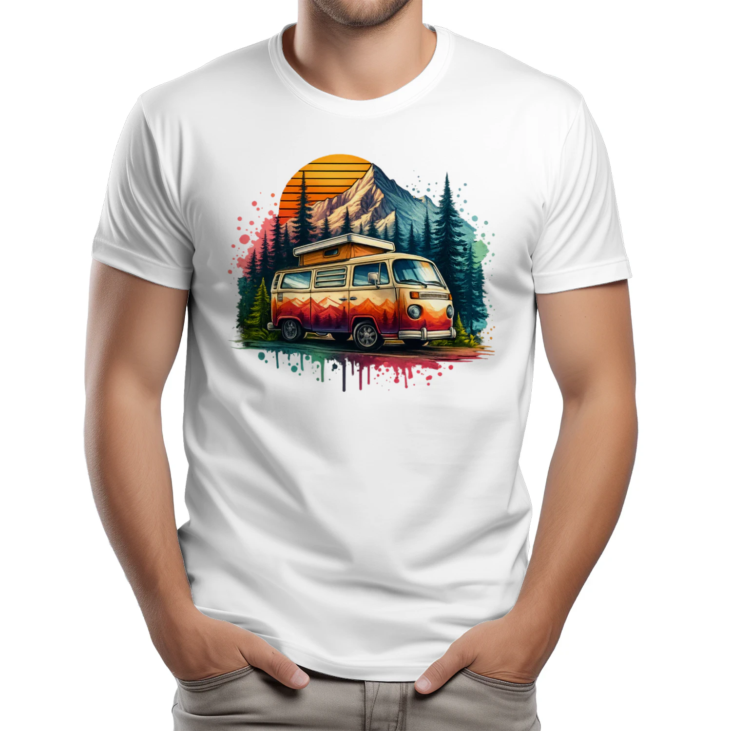 Vintage Camper Adventure Shirt Mountain Forest Road Trip T-Shirt