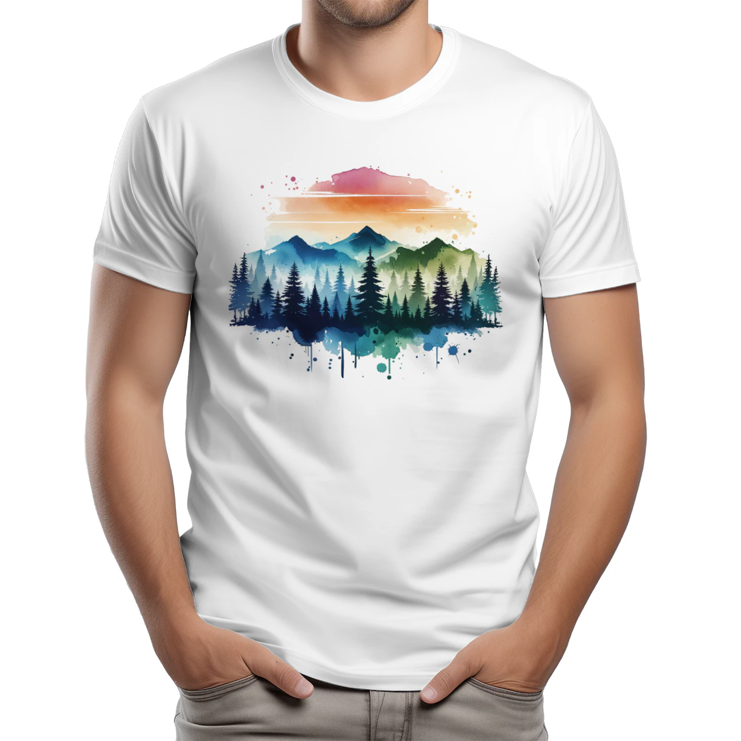 Watercolor Mountain Forest Shirt, Nature Landscape Adventure T-Shir