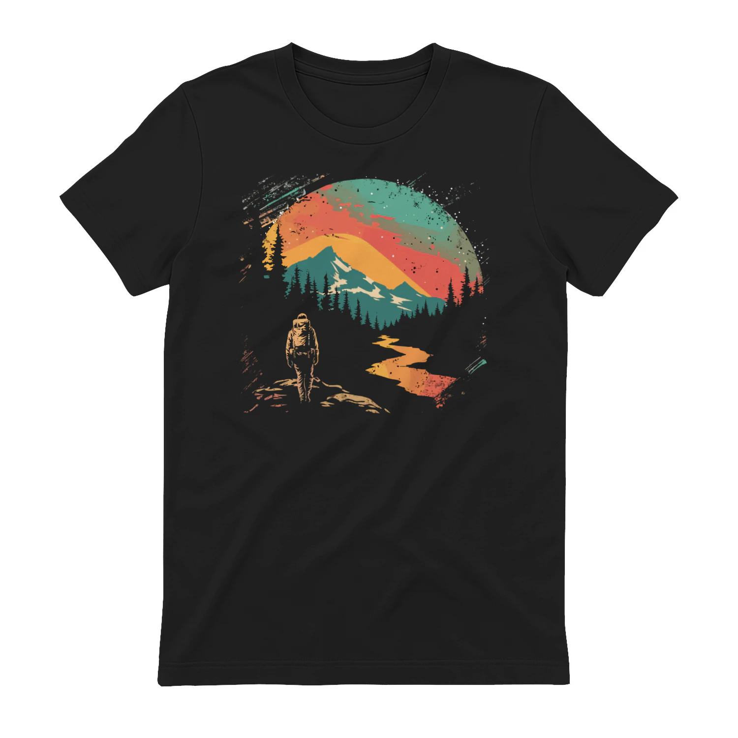 Vintage Hiking Adventure Mountain Sunset Graphic Design