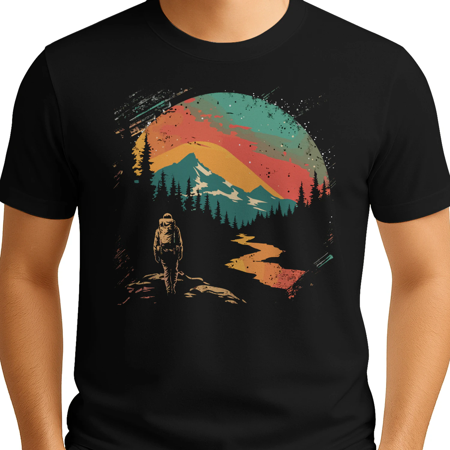 Vintage Hiking Adventure Mountain Sunset Graphic Design