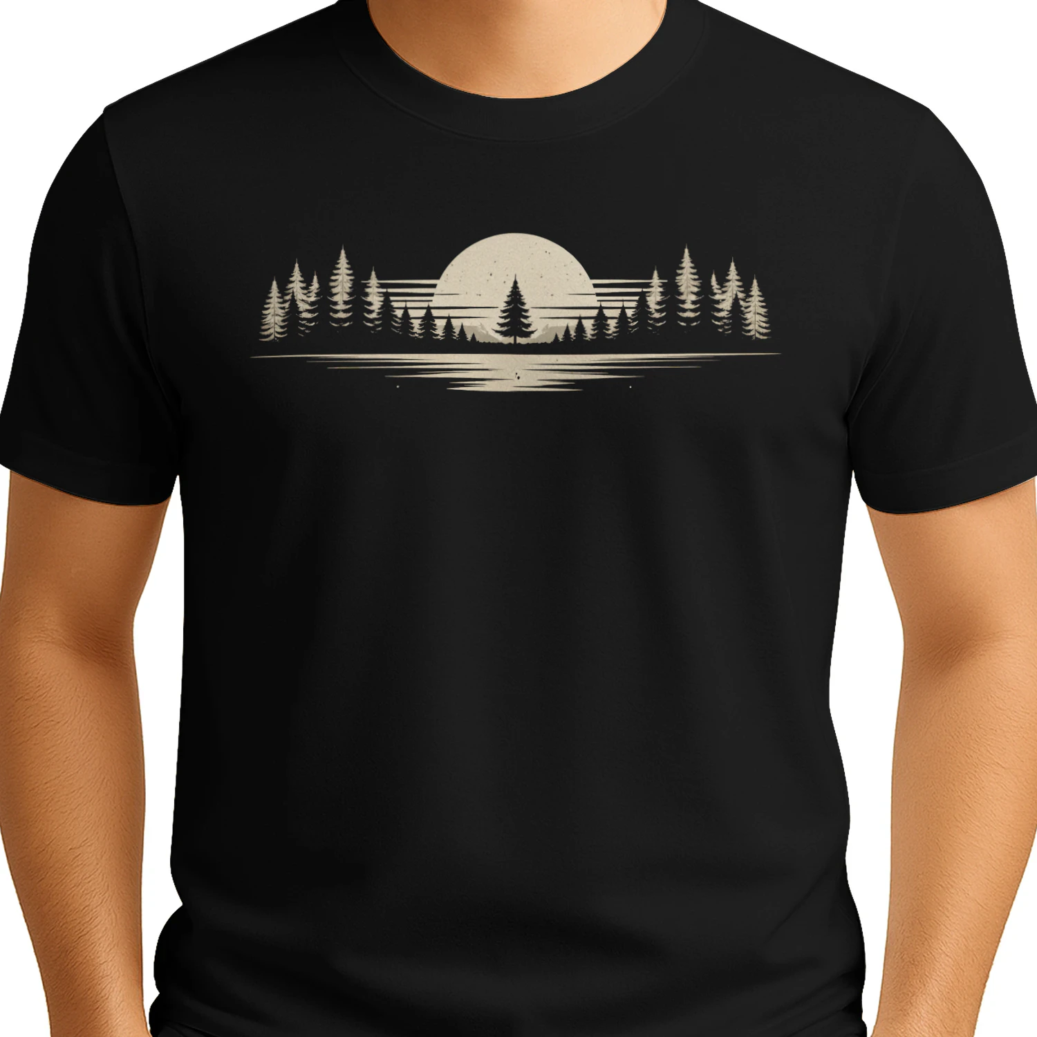 Retro Forest Reflection – Minimalist Wilderness Sunset Graphic Tee