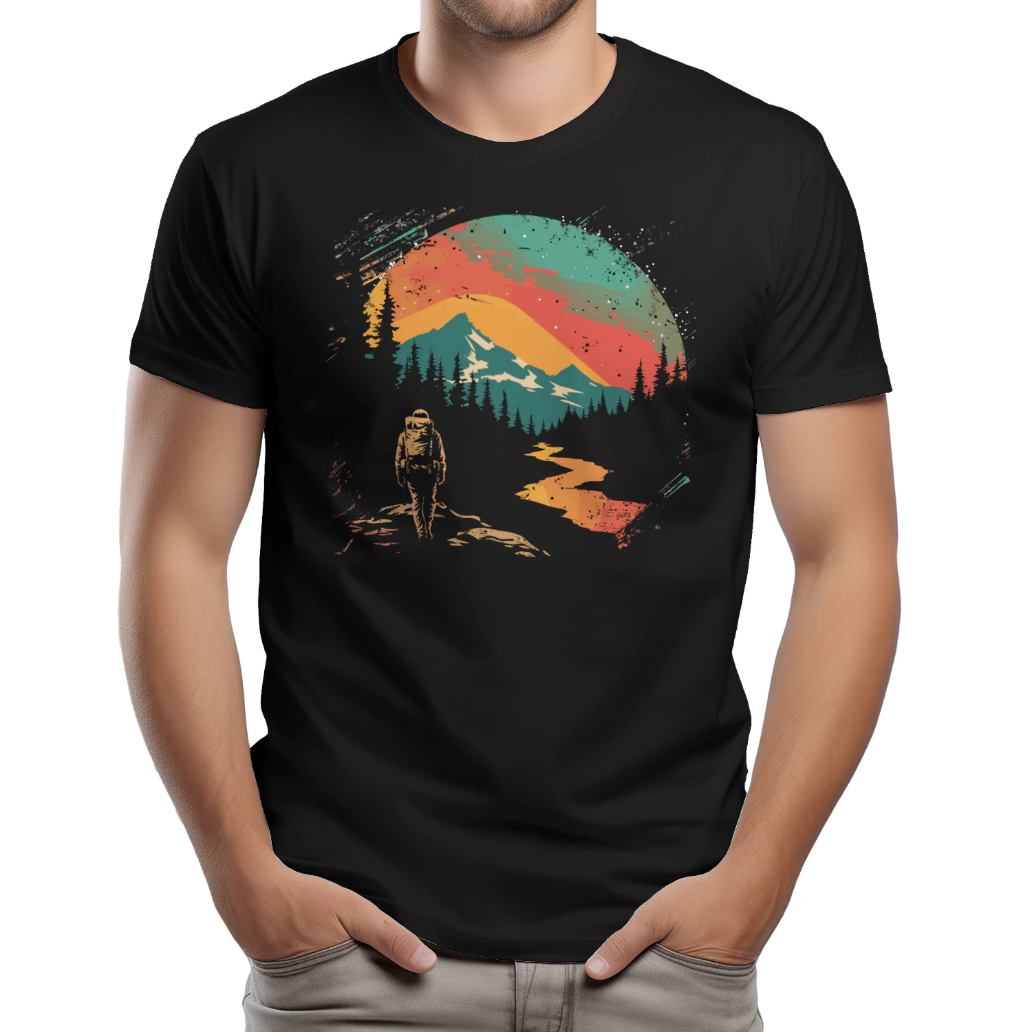 Vintage Hiking Adventure Mountain Sunset Graphic Design