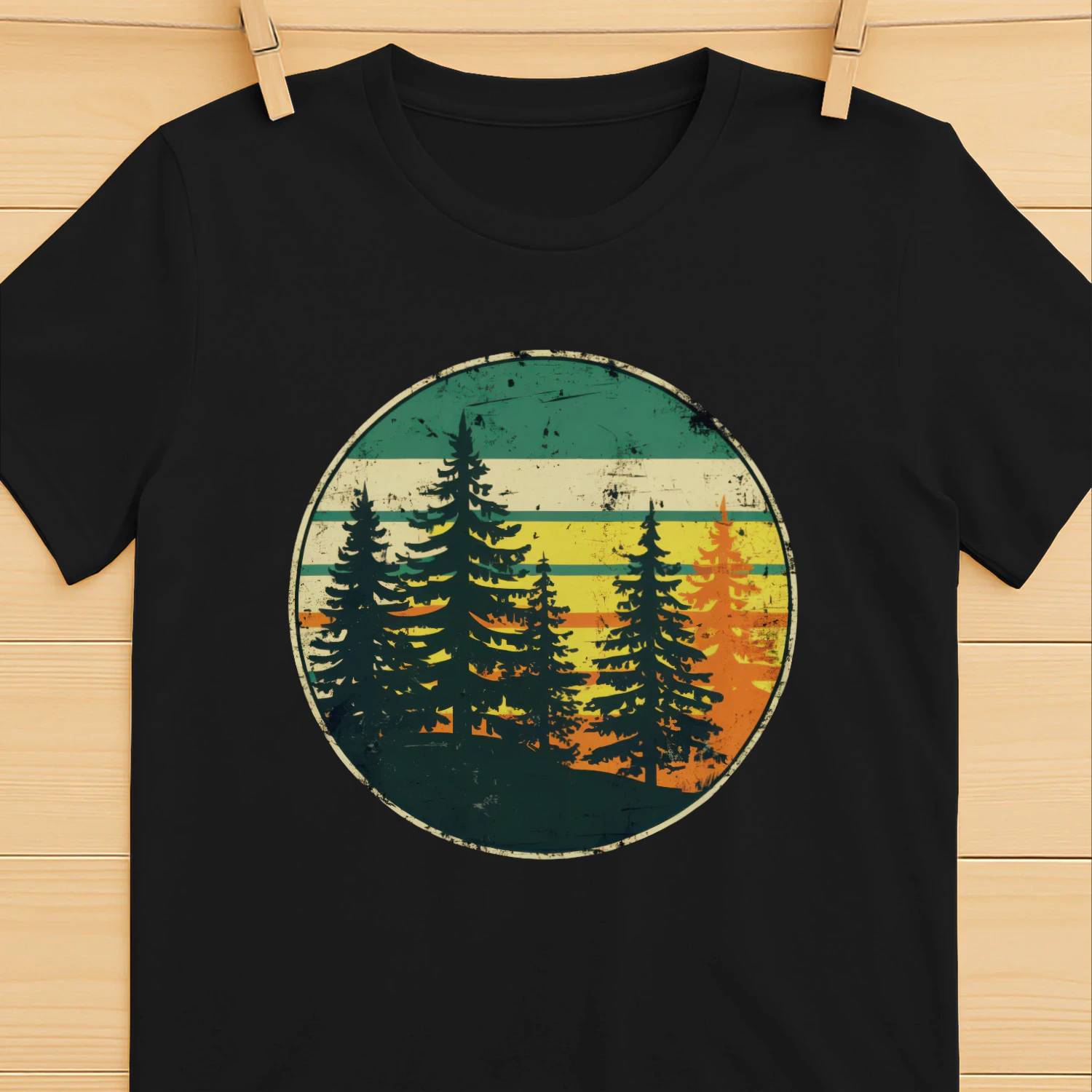 Retro Forest Sunset T-Shirt, Nature Lover Gift