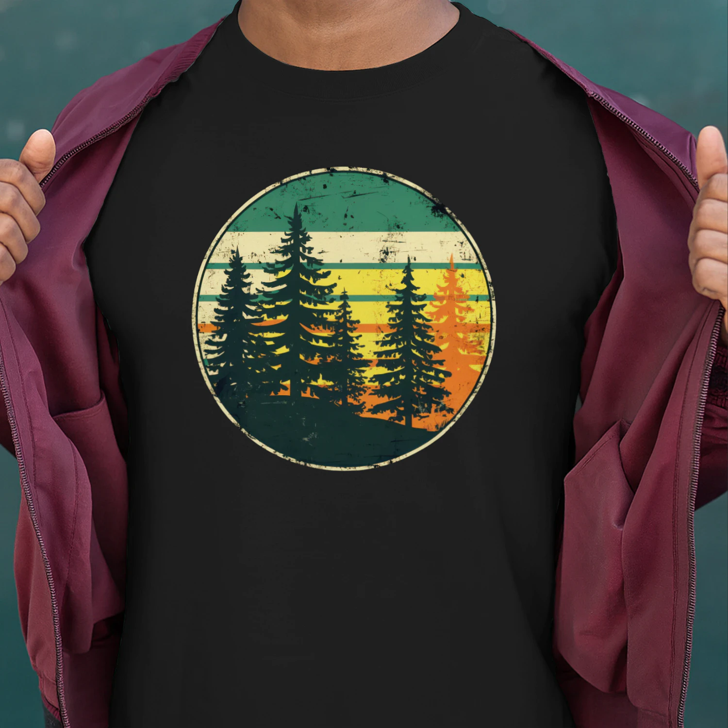 Retro Forest Sunset T-Shirt, Nature Lover Gift