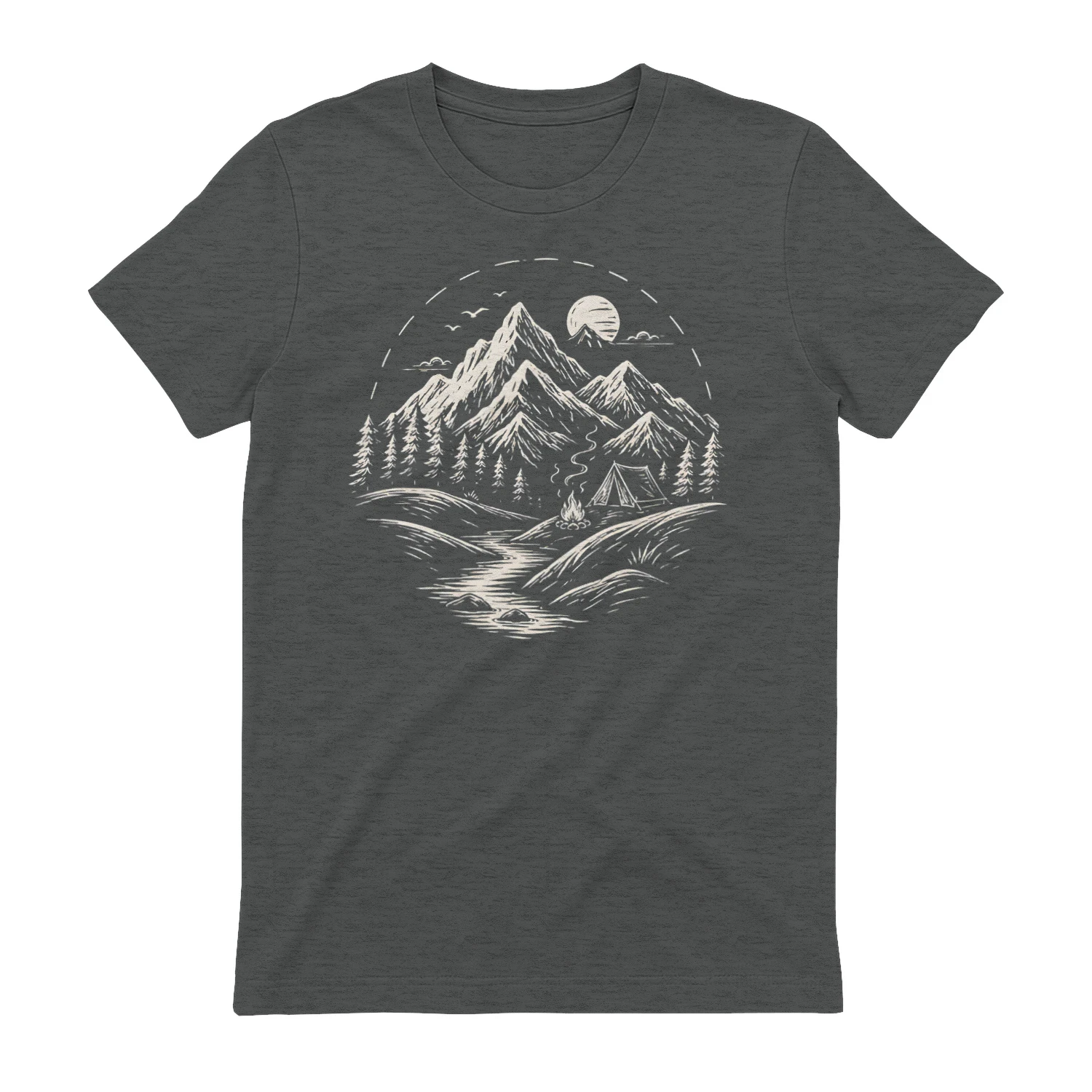 Wilderness Escape – Vintage Mountain Camping Line Art Graphic Design