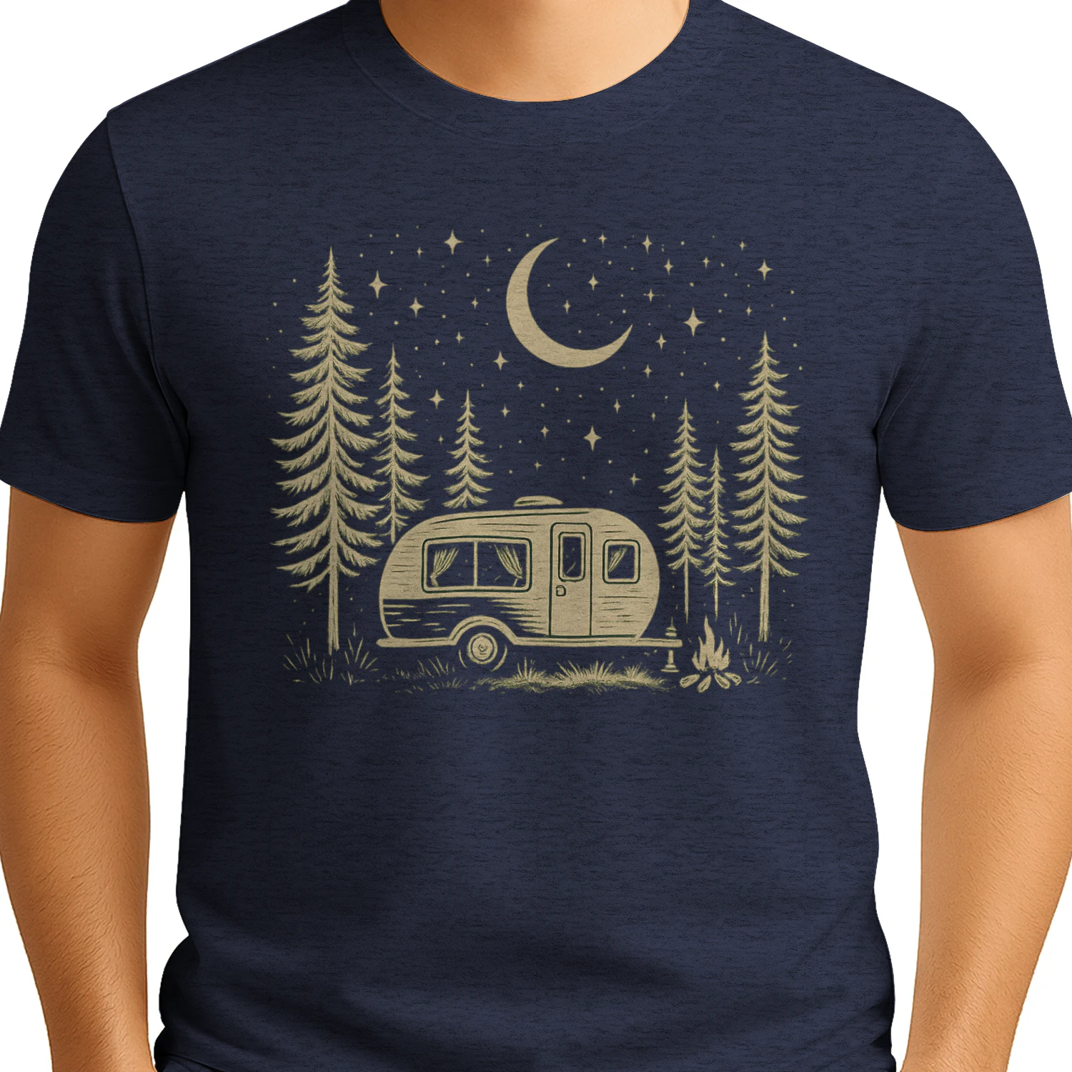 Camping Life - Retro Camper Under Stars Design - Nature Adventure - Outdoor Wilderness , Van Life, Adventure 