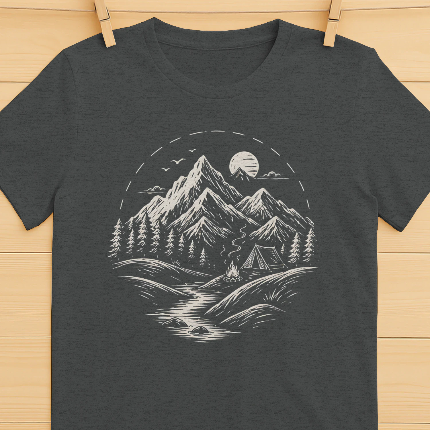 Wilderness Escape – Vintage Mountain Camping Line Art Graphic Design