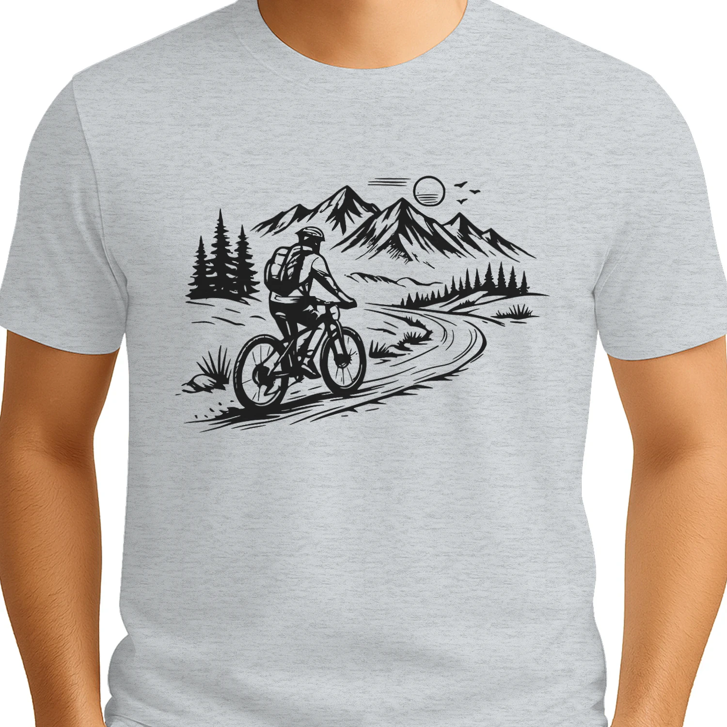 Ride Into Nature – Minimalist Mountain Cycling Line Art Graphic Design