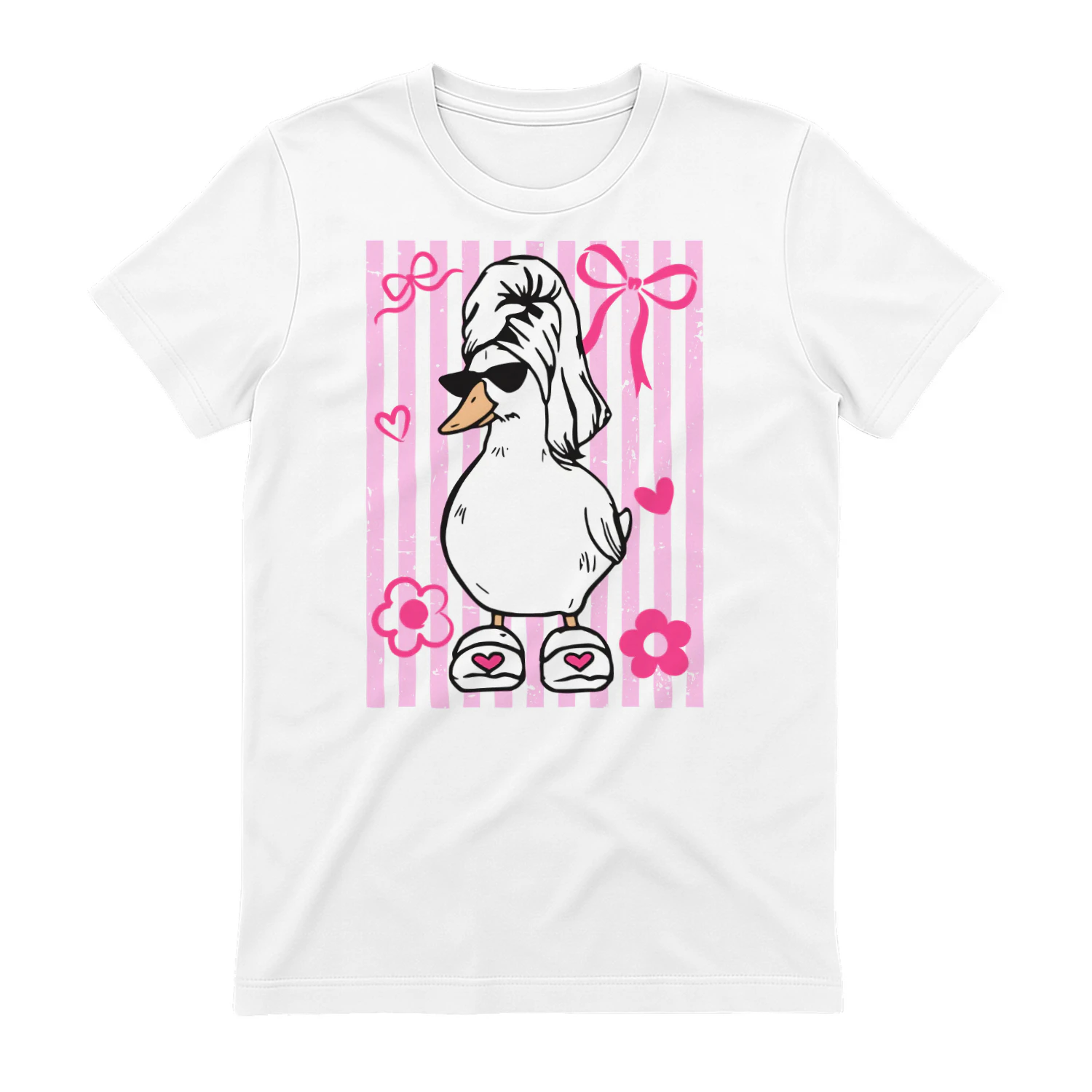 Funny Shower Goose T-Shirt for Women | Cute Duck in Towel and Slippers Graphic Tee