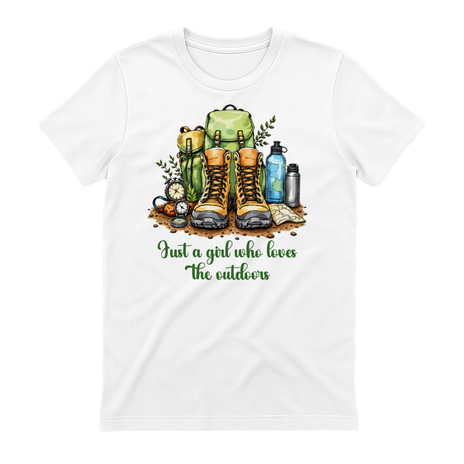 Just A Girl Who Loves The Outdoors T-Shirt | Hiking Camping Adventure Graphic for Women