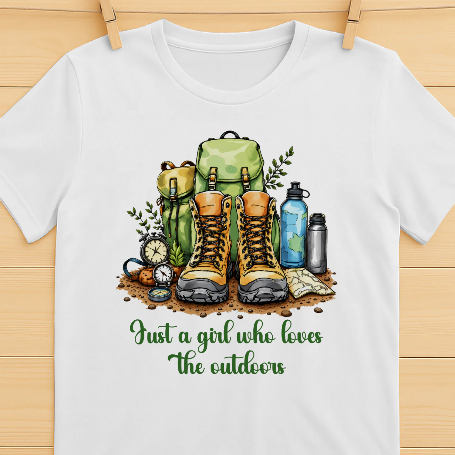 Just A Girl Who Loves The Outdoors T-Shirt | Hiking Camping Adventure Graphic for Women