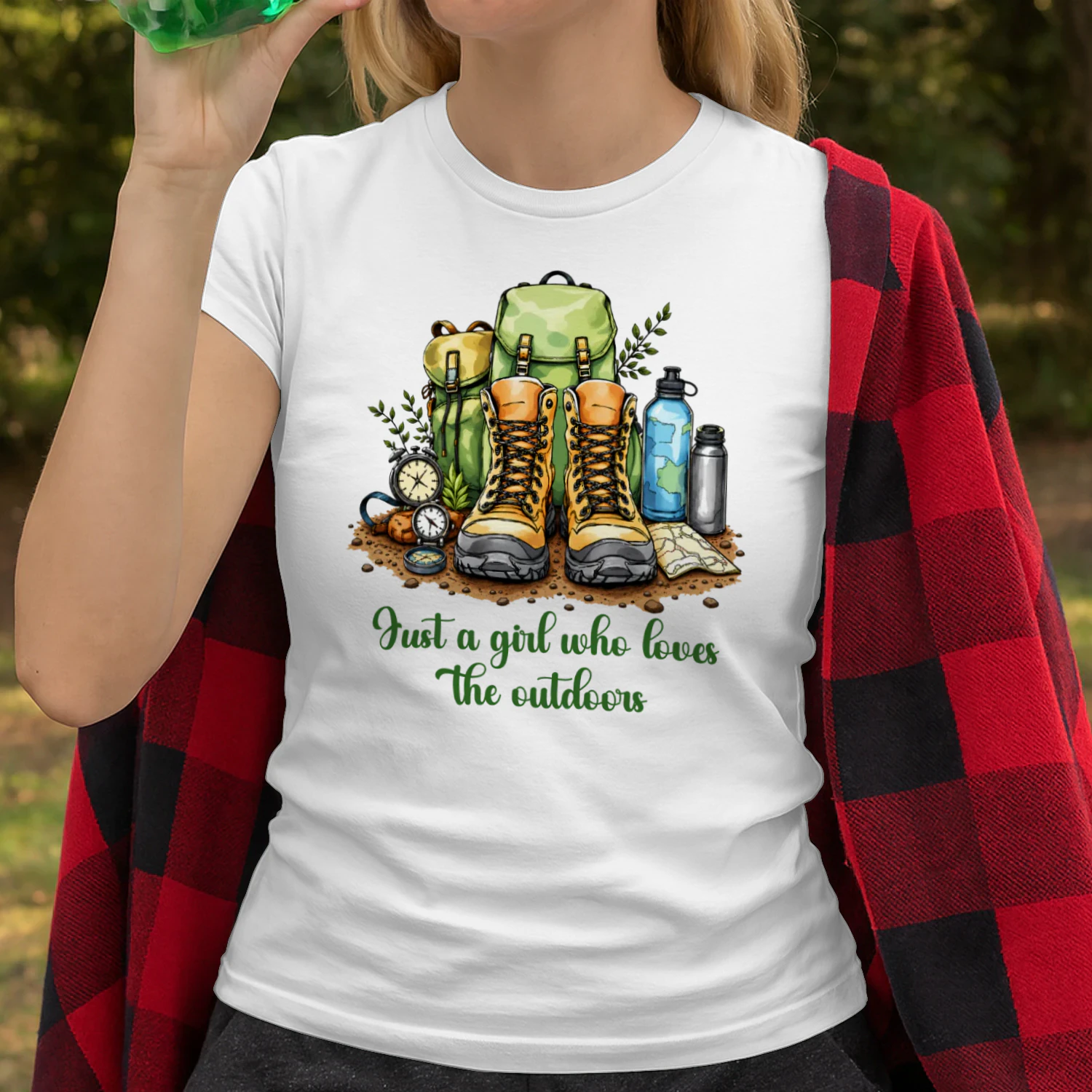 Just A Girl Who Loves The Outdoors T-Shirt | Hiking Camping Adventure Graphic for Women
