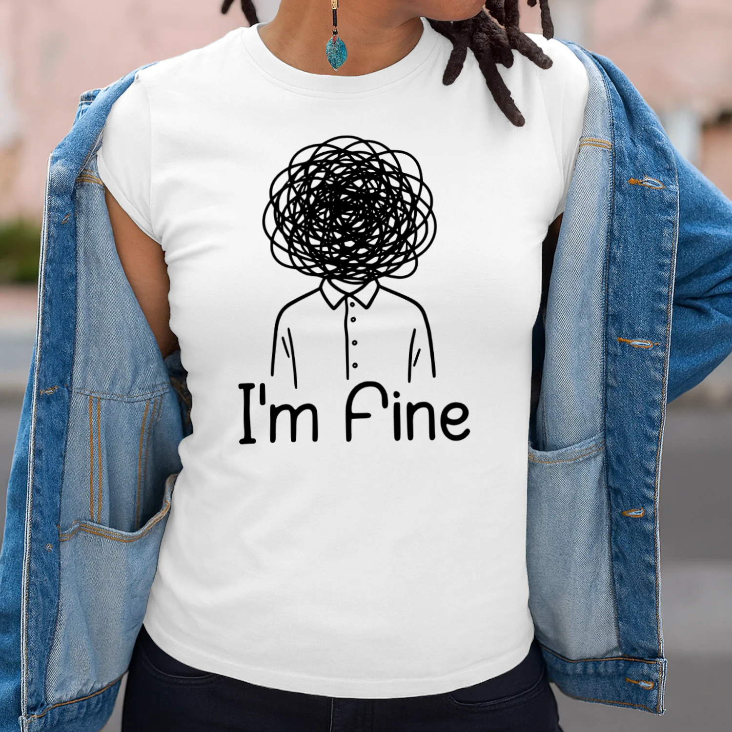 I'm Fine Overthinking Shirt – Minimalist Mental Health Humor Graphic Tee