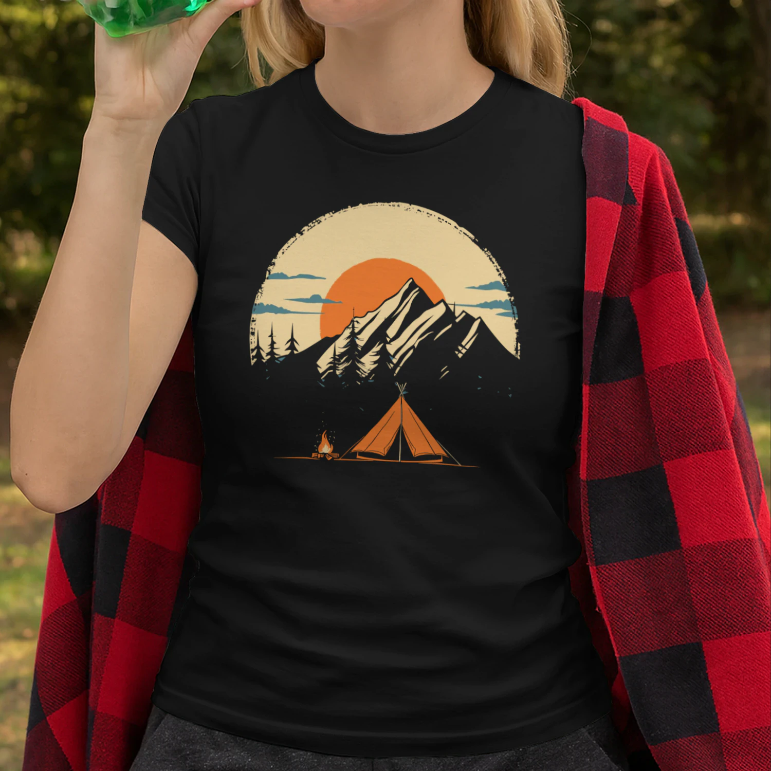 Vintage Camping Mountain Sunset T-Shirt | Outdoor Adventure Tent & Campfire Graphic Tee