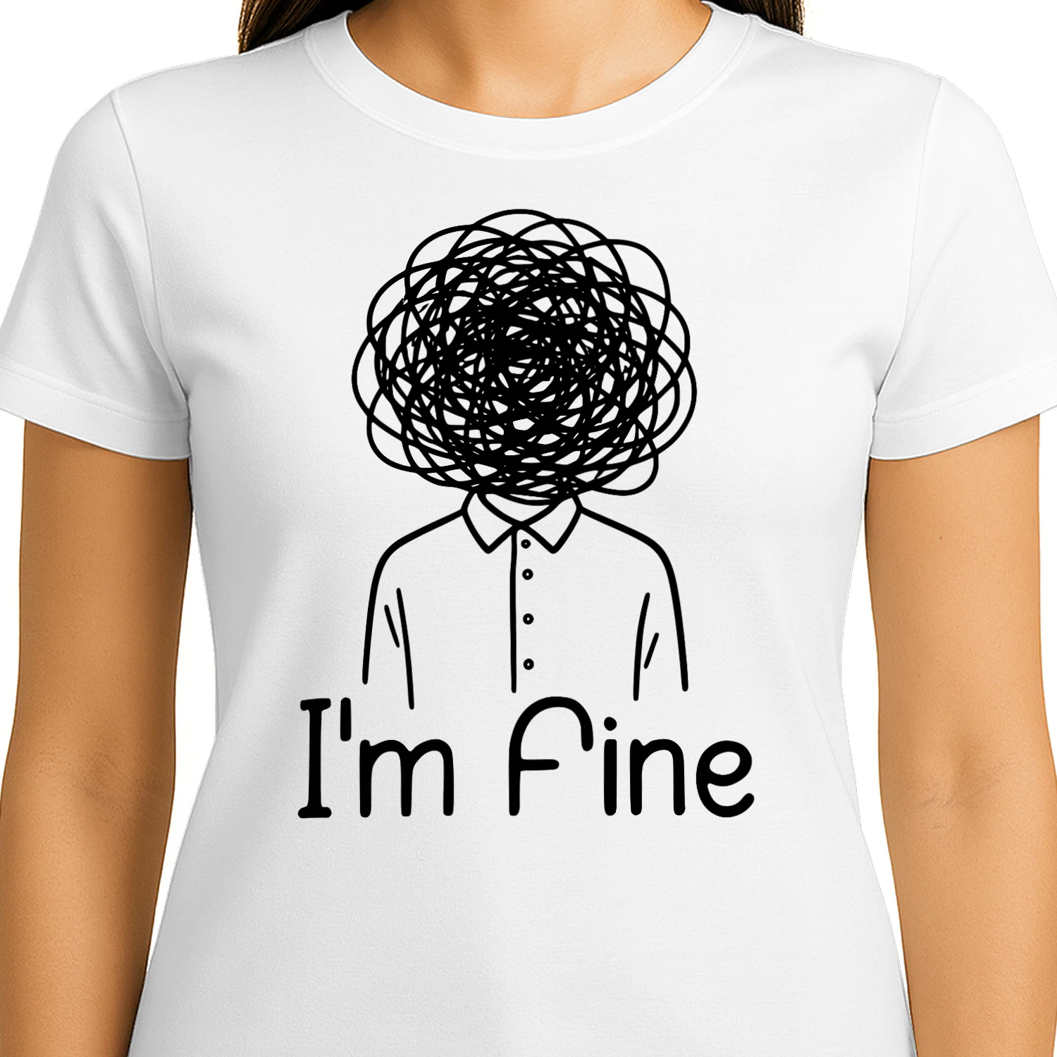 I'm Fine Overthinking Shirt – Minimalist Mental Health Humor Graphic Tee