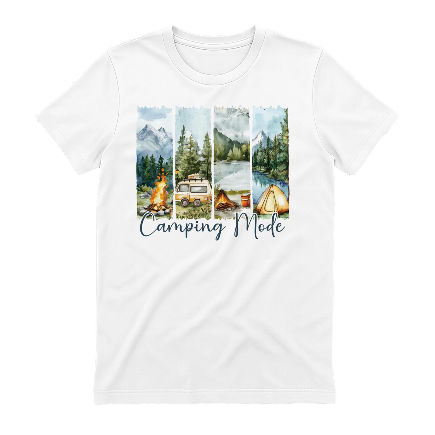 Camping Mode T-Shirt | Watercolor Outdoor Adventure Tee | Mountain Lake Camping Shirt | Nature Lover Graphic Tee
