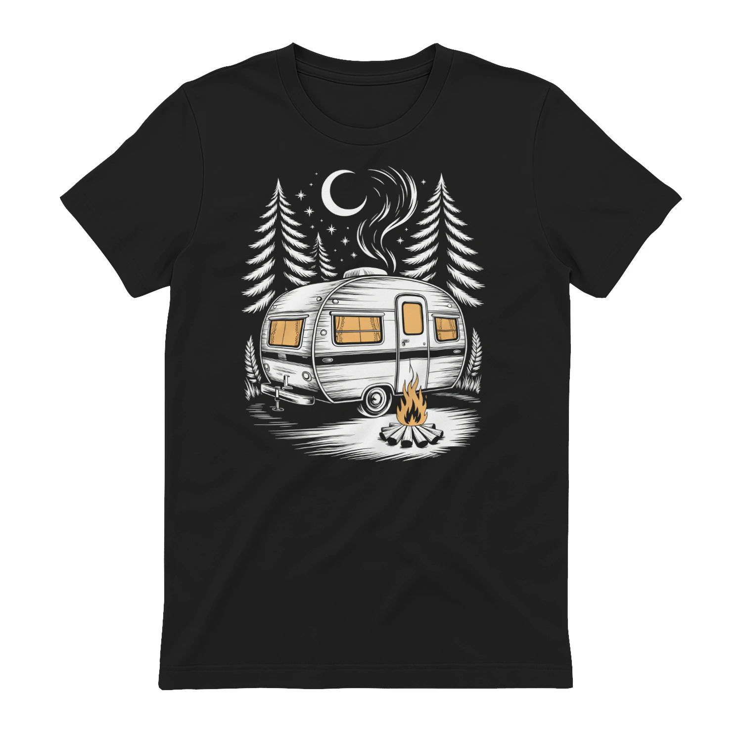 Vintage Camper Trailer Camping Shirt | Retro RV Campfire Mountain Adventure T-Shirt