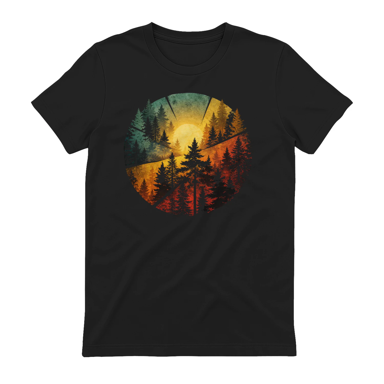 Vintage Forest Sunset graphic | Retro Pine Tree Nature Landscape design