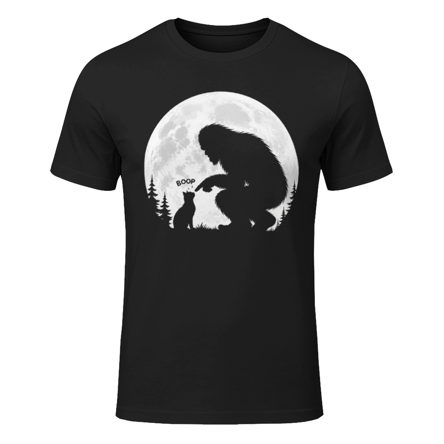 Fun Hand Boop Nose Bigfoot Sasquatch Cat Full Moon T-Shirt
