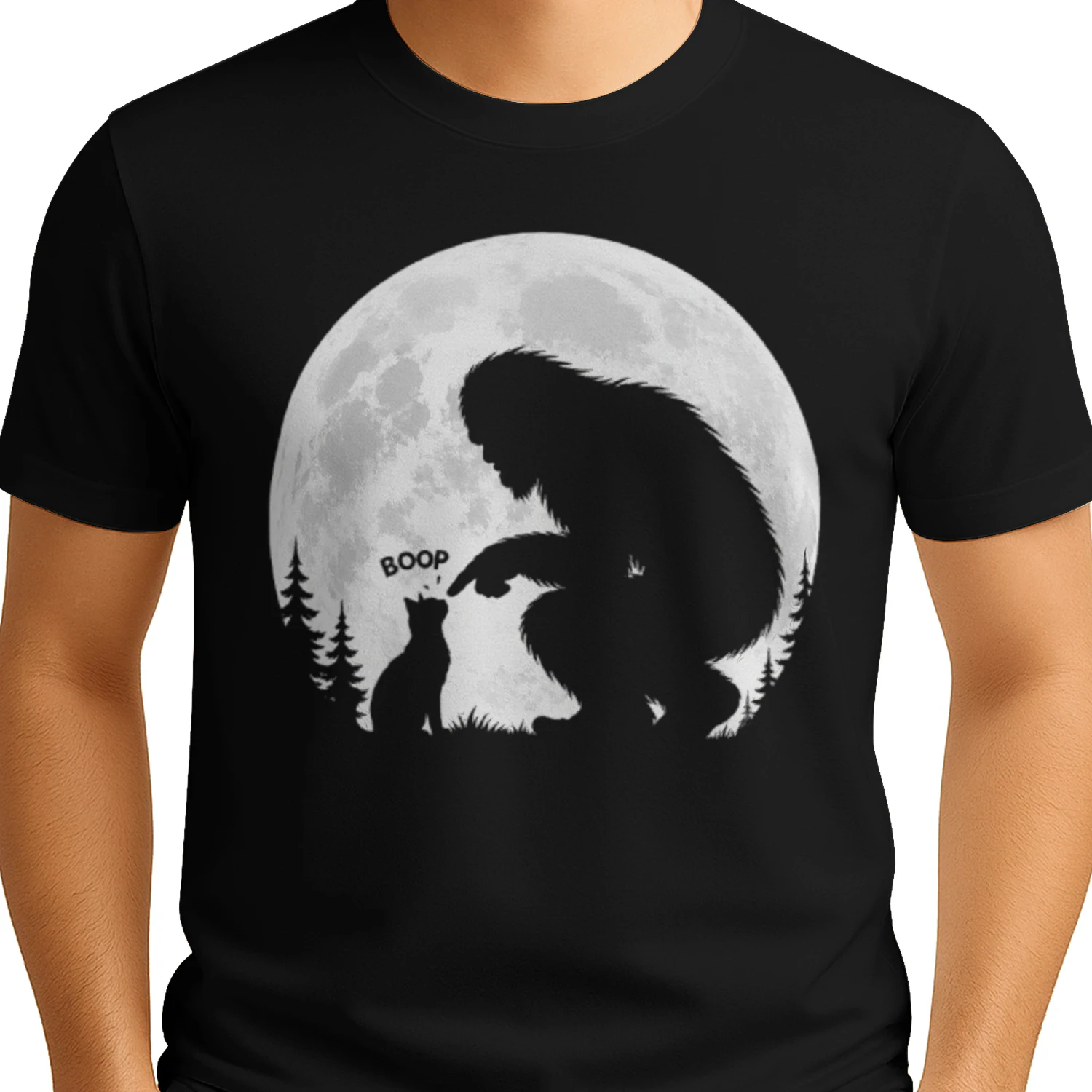 Fun Hand Boop Nose Bigfoot Sasquatch Cat Full Moon T-Shirt